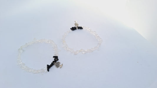 Bracelet quartz / cristal de roche - obsidienne - arbre de vie