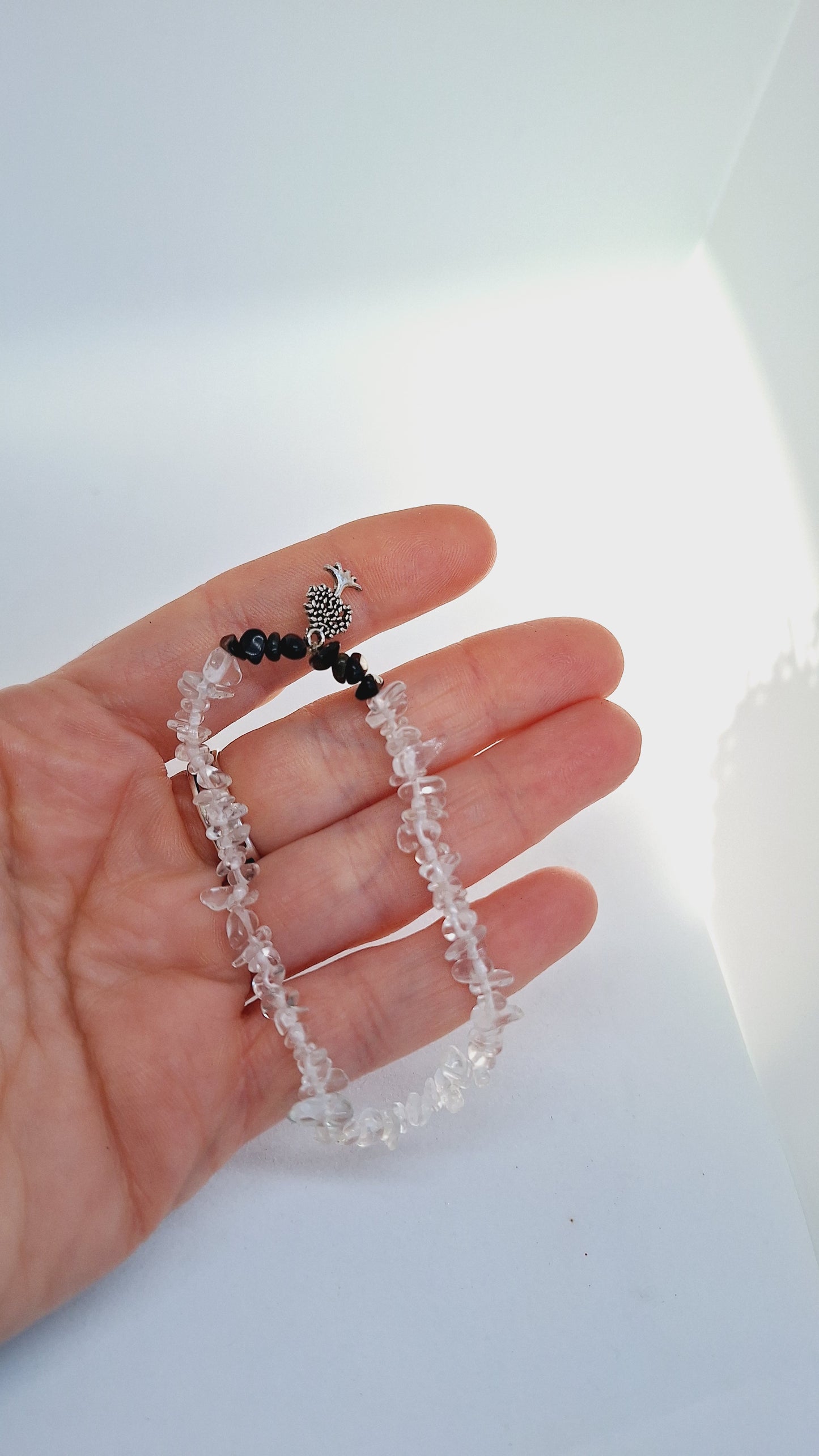 Bracelet quartz / cristal de roche - obsidienne - arbre de vie