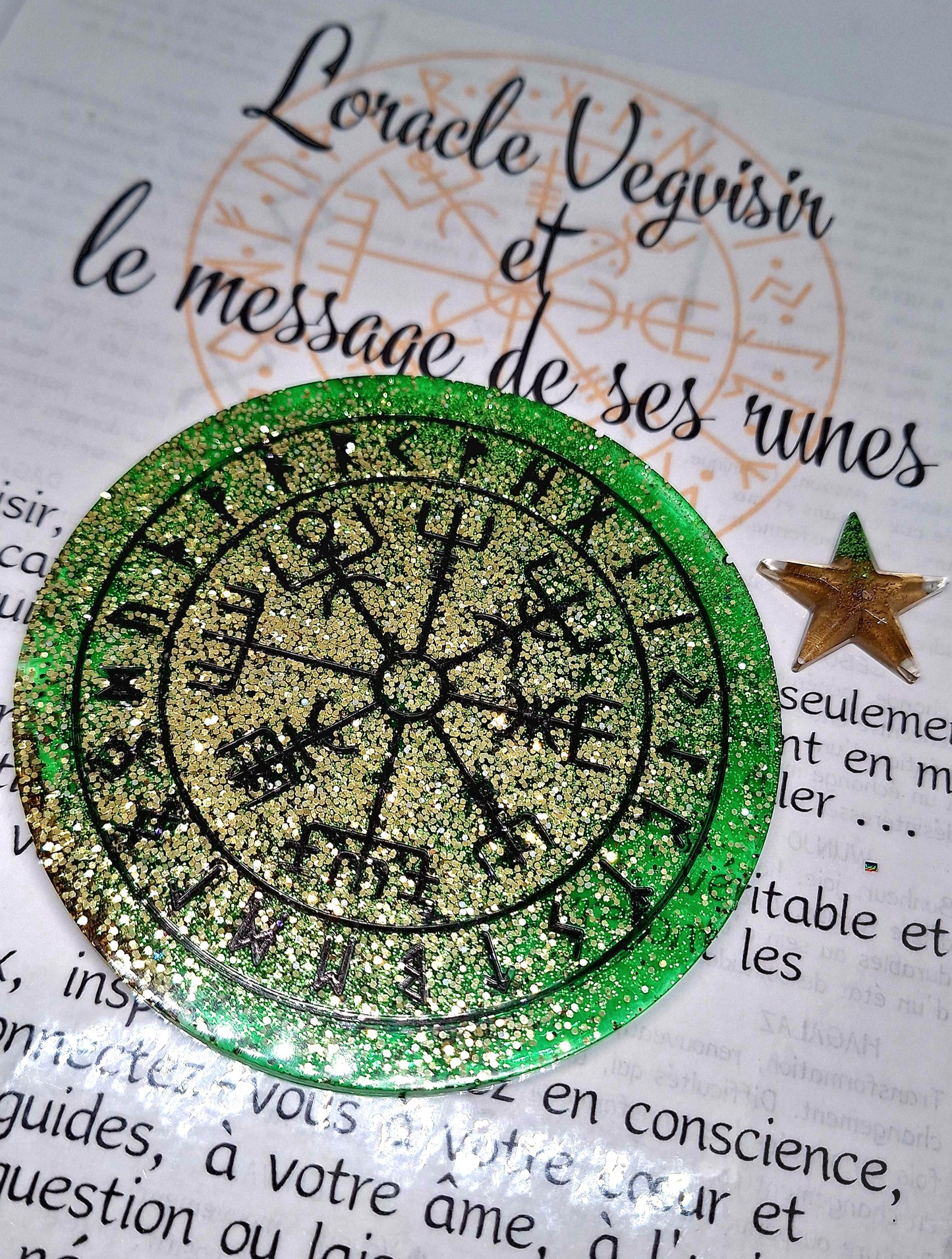 Oracle Vegvisir et message de ses runes - vert, petit format