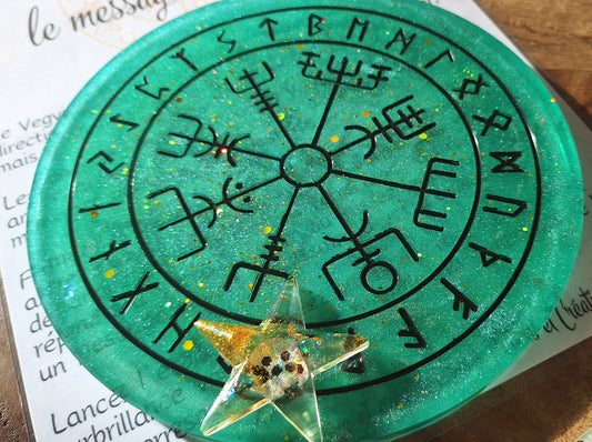 Oracle Vegvisir et message de ses runes, vert, grand format