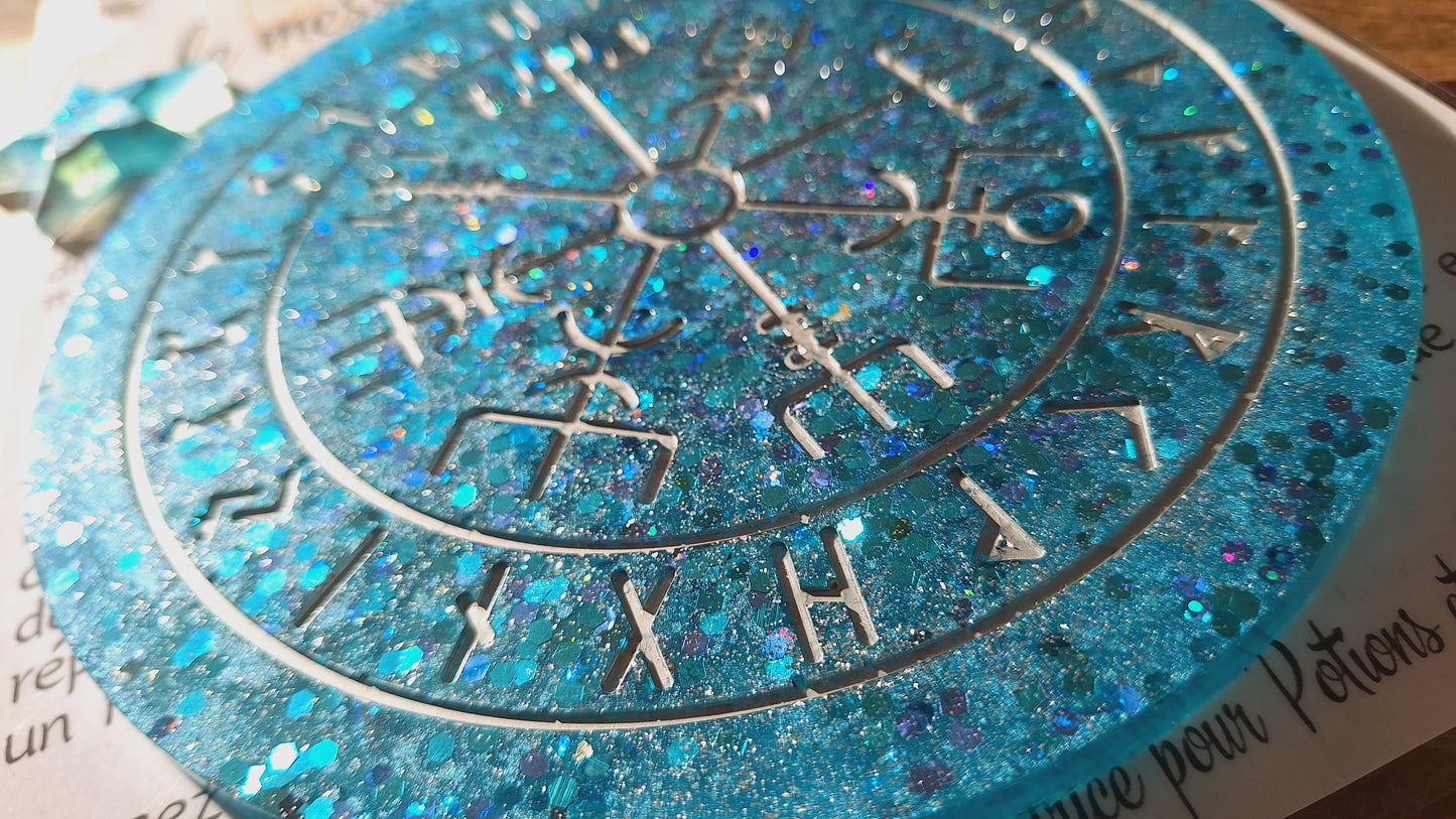 Oracle Vegvisir et message de ses runes, bleu clair, grand format