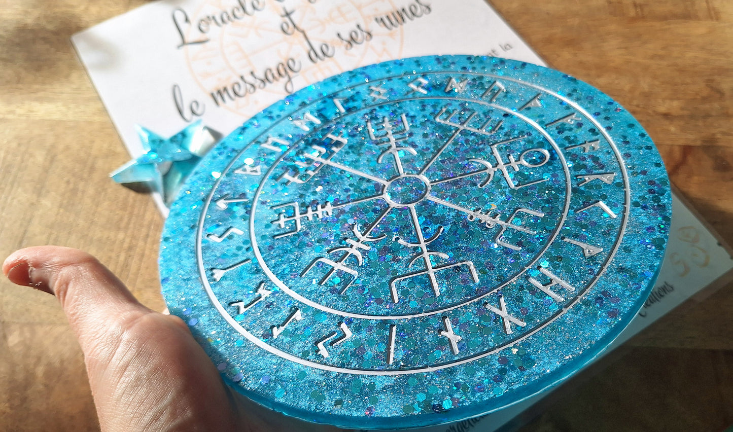 Oracle Vegvisir et message de ses runes, bleu clair, grand format