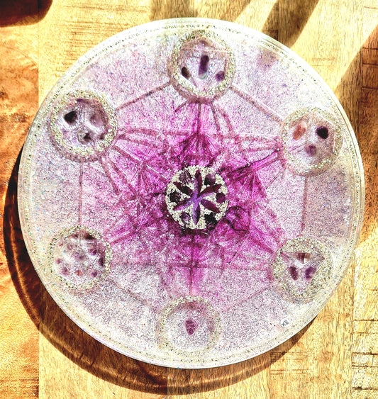 Plateau orgonite Métatron - améthyste et aluminium