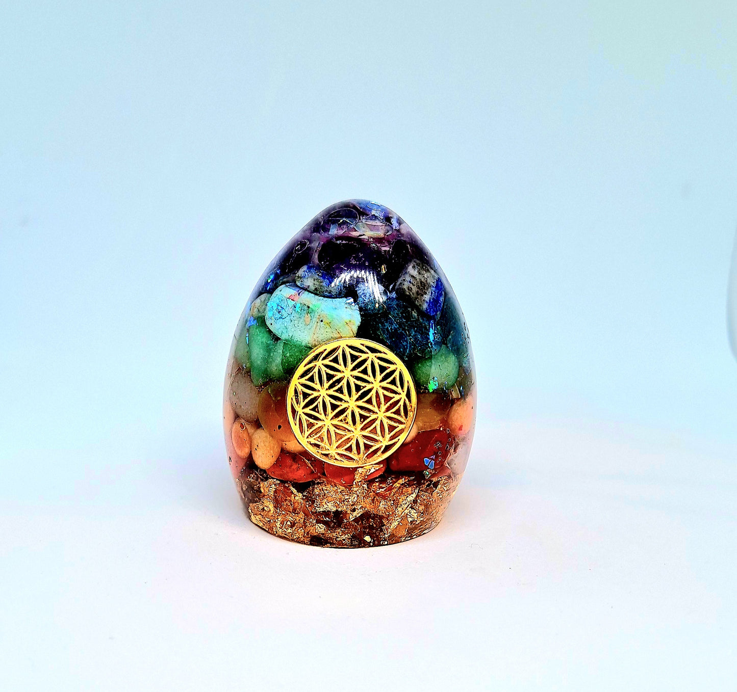 Orgonite de rééquilibrage global et de réharmonisation des chakras, Œuf - Intentions de renouveau et de réalisation de soi
