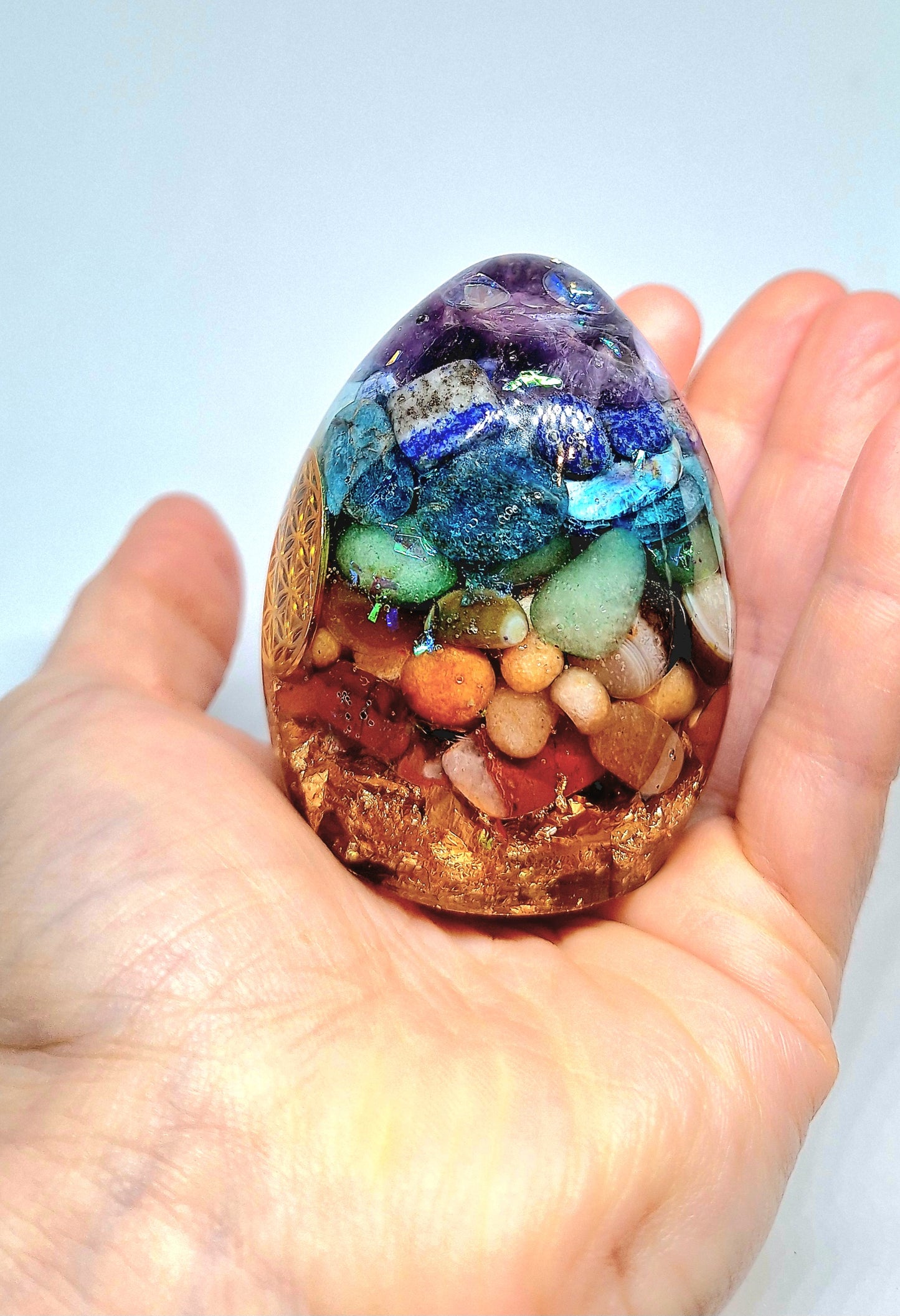 Orgonite de rééquilibrage global et de réharmonisation des chakras, Œuf - Intentions de renouveau et de réalisation de soi