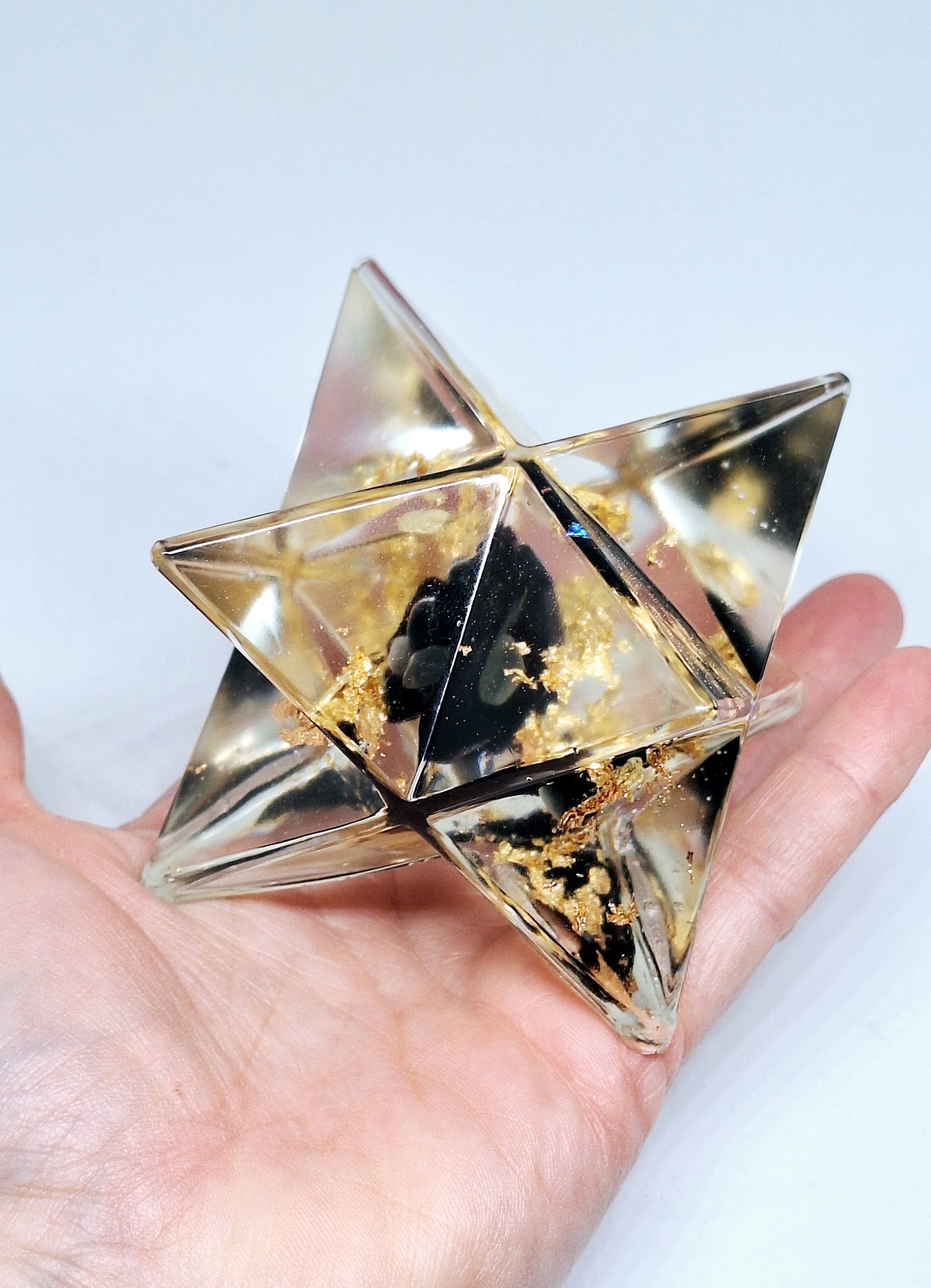 Merkaba orgonite obsidienne - or XL