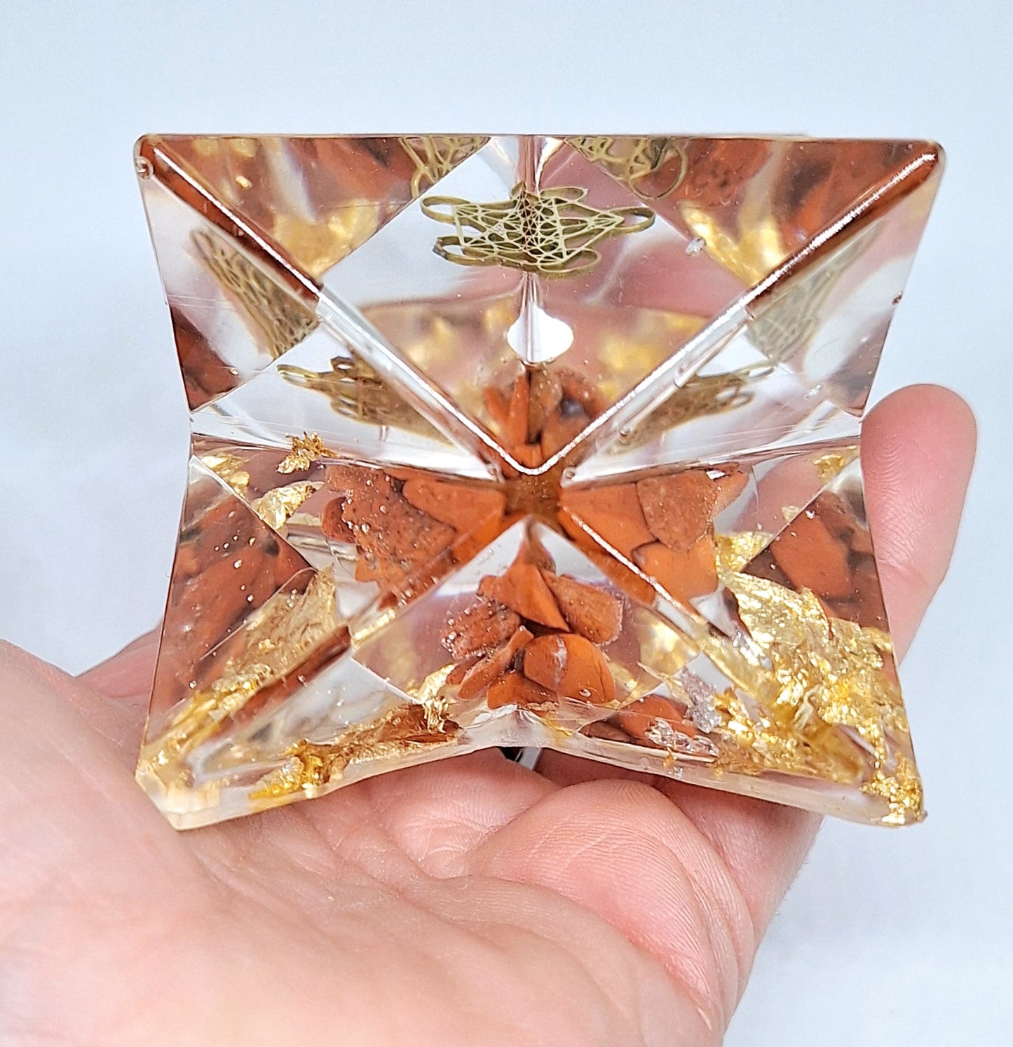 Merkaba orgonite jaspe rouge et Métatron XL