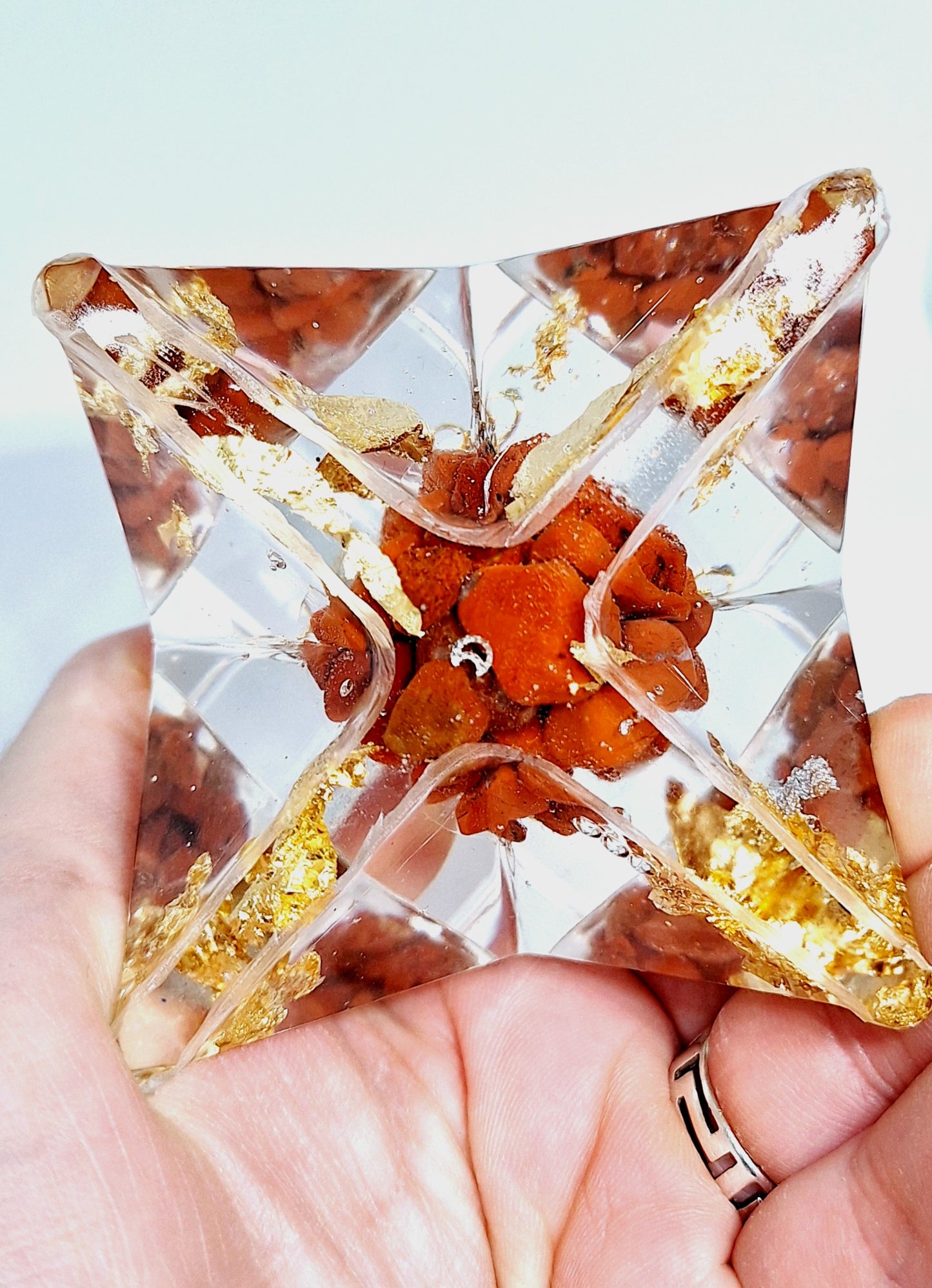 Merkaba orgonite jaspe rouge et Métatron XL
