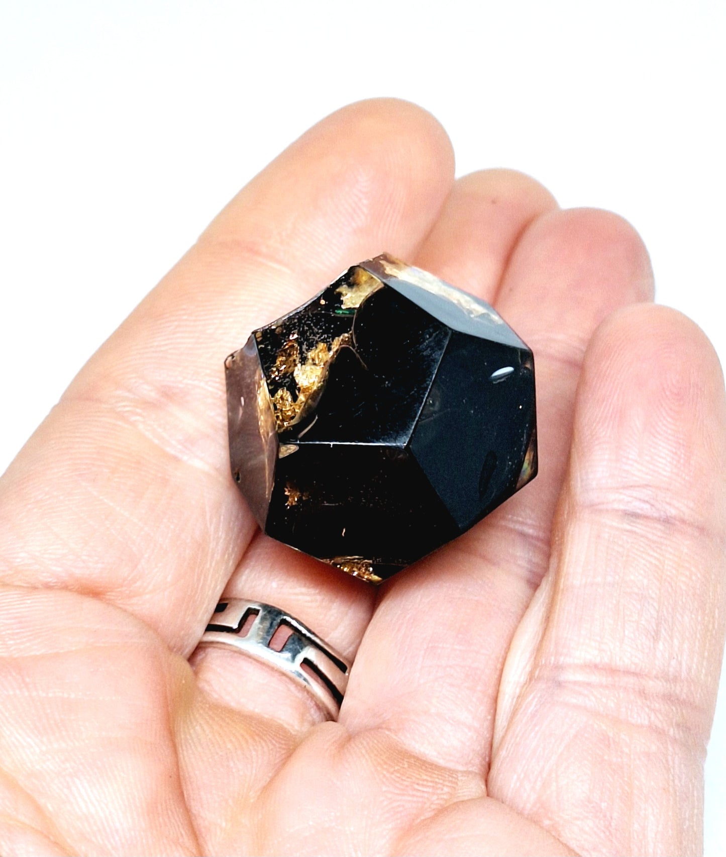 Orgonite Dodécaèdre obsidienne - or XS