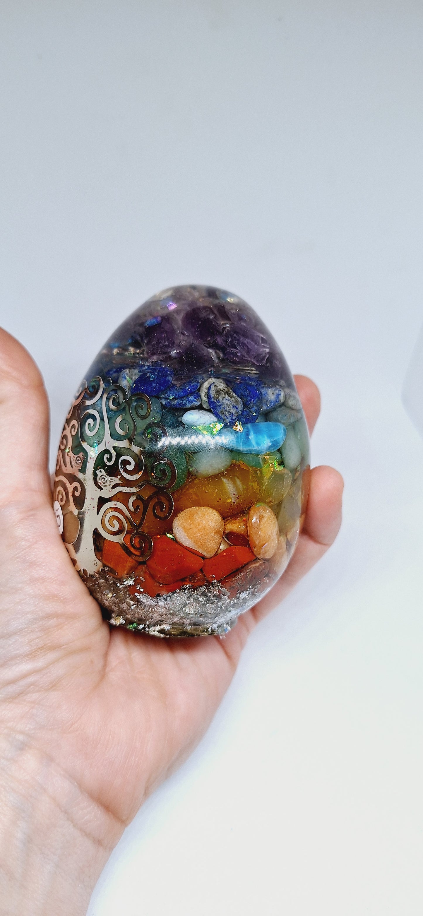 Œuf XL - Orgonite de rééquilibrage global et d'harmonisation des chakras, arbre de vie, aluminium