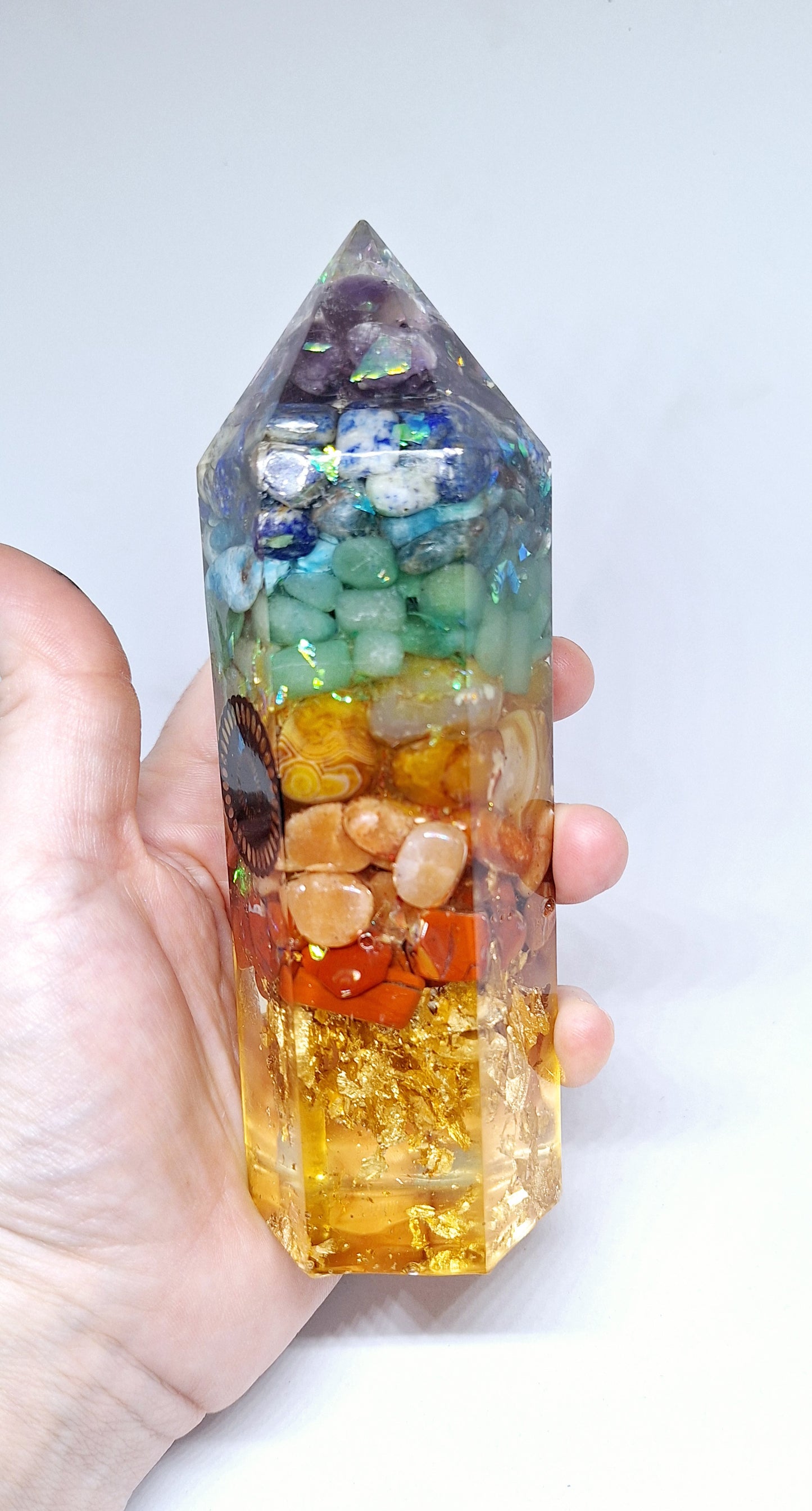 Orgonite de rééquilibrage global obélisque L, mandala, or