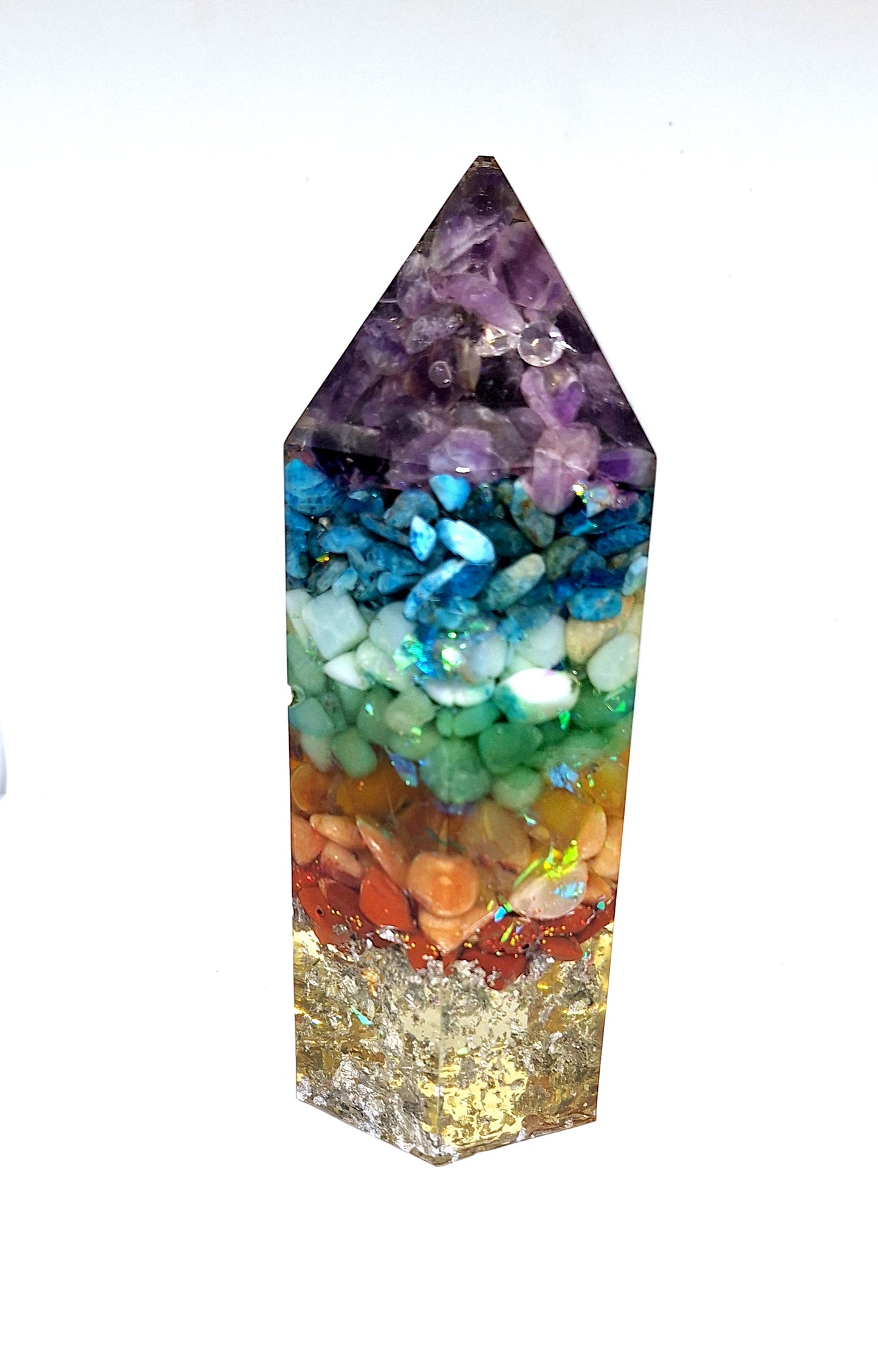 Orgonite de rééquilibrage global et d'harmonisation des chakras - Obélisque grand format, intentions de protection et de connexion