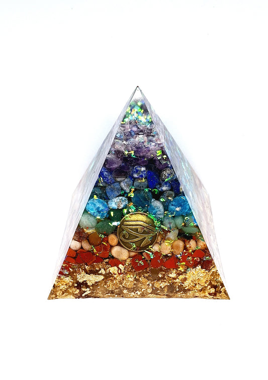 Orgonite de réharmonisation globale, pyramide XXL~ - Œil d'Horus, or