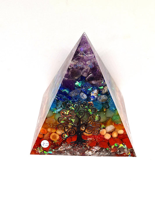 Orgonite de réharmonisation globale, pyramide XL - Arbre de vie, aluminium
