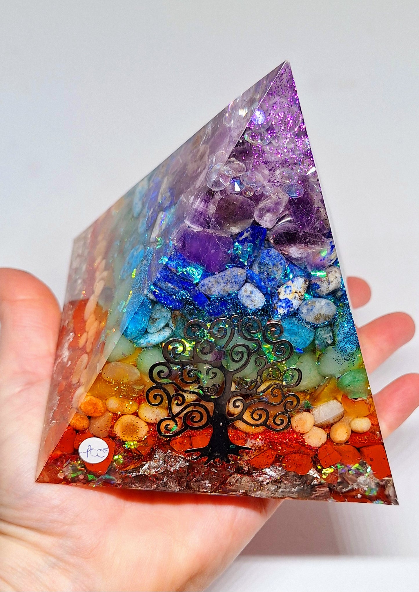 Orgonite de réharmonisation globale, pyramide XL - Arbre de vie, aluminium