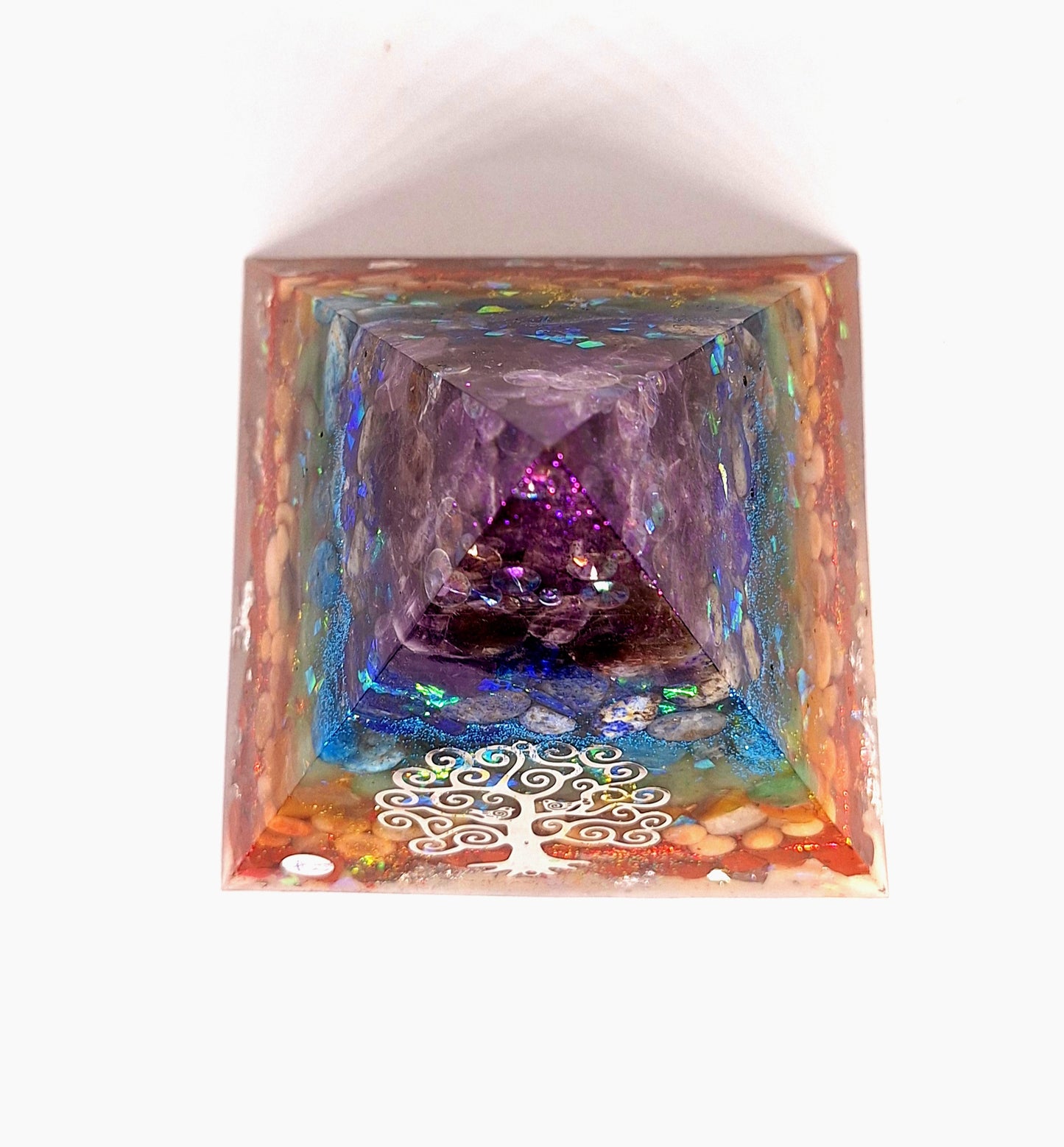 Orgonite de réharmonisation globale, pyramide XL - Arbre de vie, aluminium