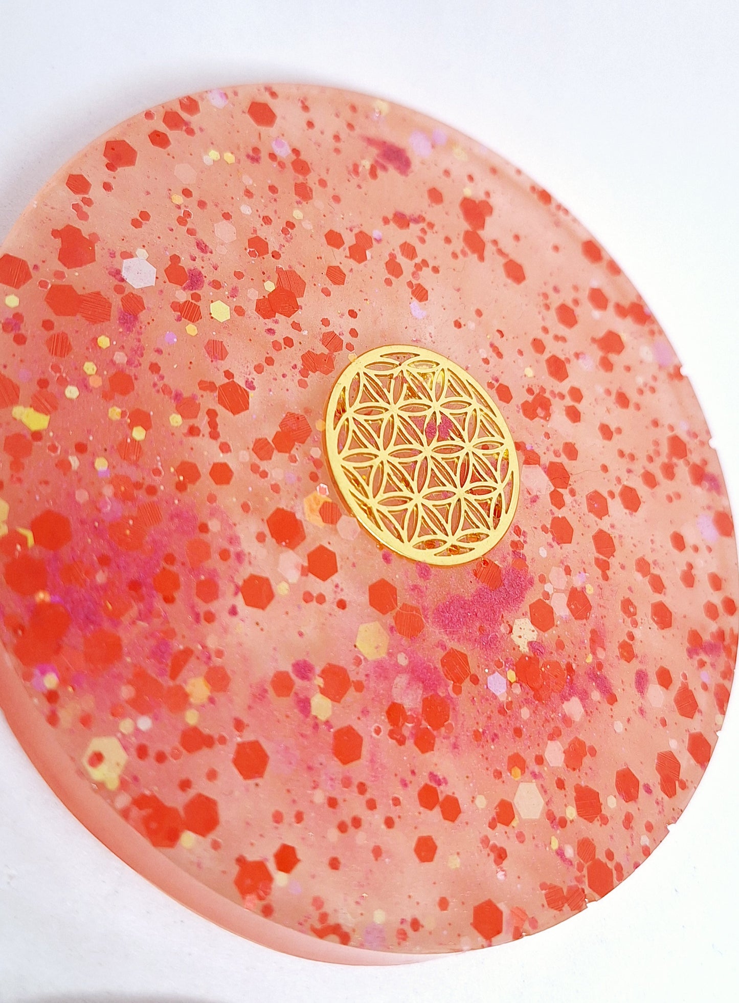 Plaque de rechargement ronde - Fleur de vie - Rouge et doré