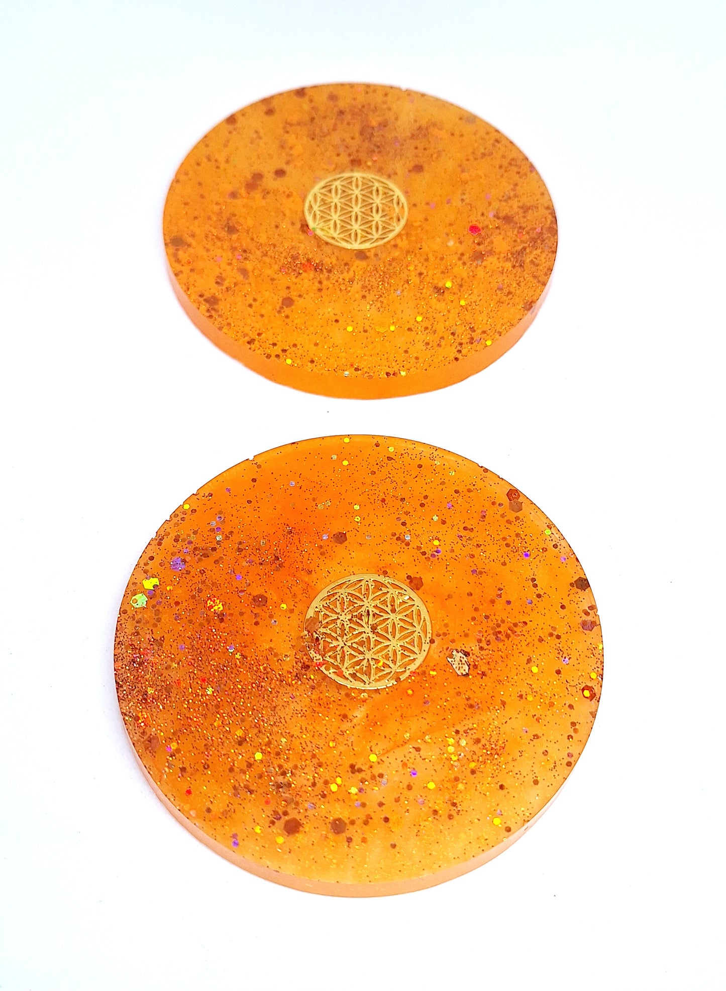Plaque de rechargement ronde - Fleur de vie - Orange doré