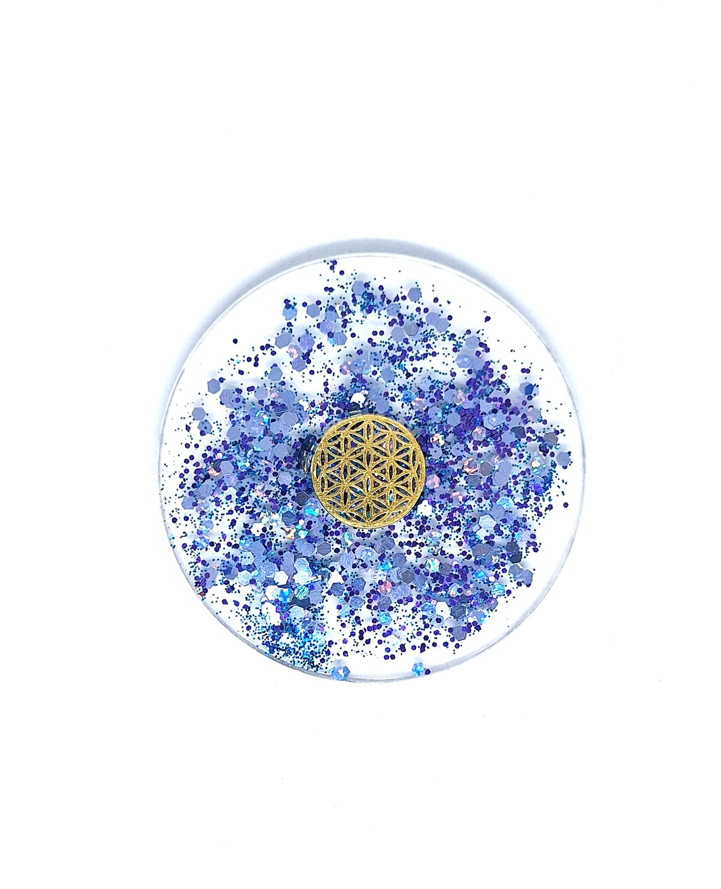 Plaque de rechargement ronde - Fleur de vie - Bleu foncé et doré