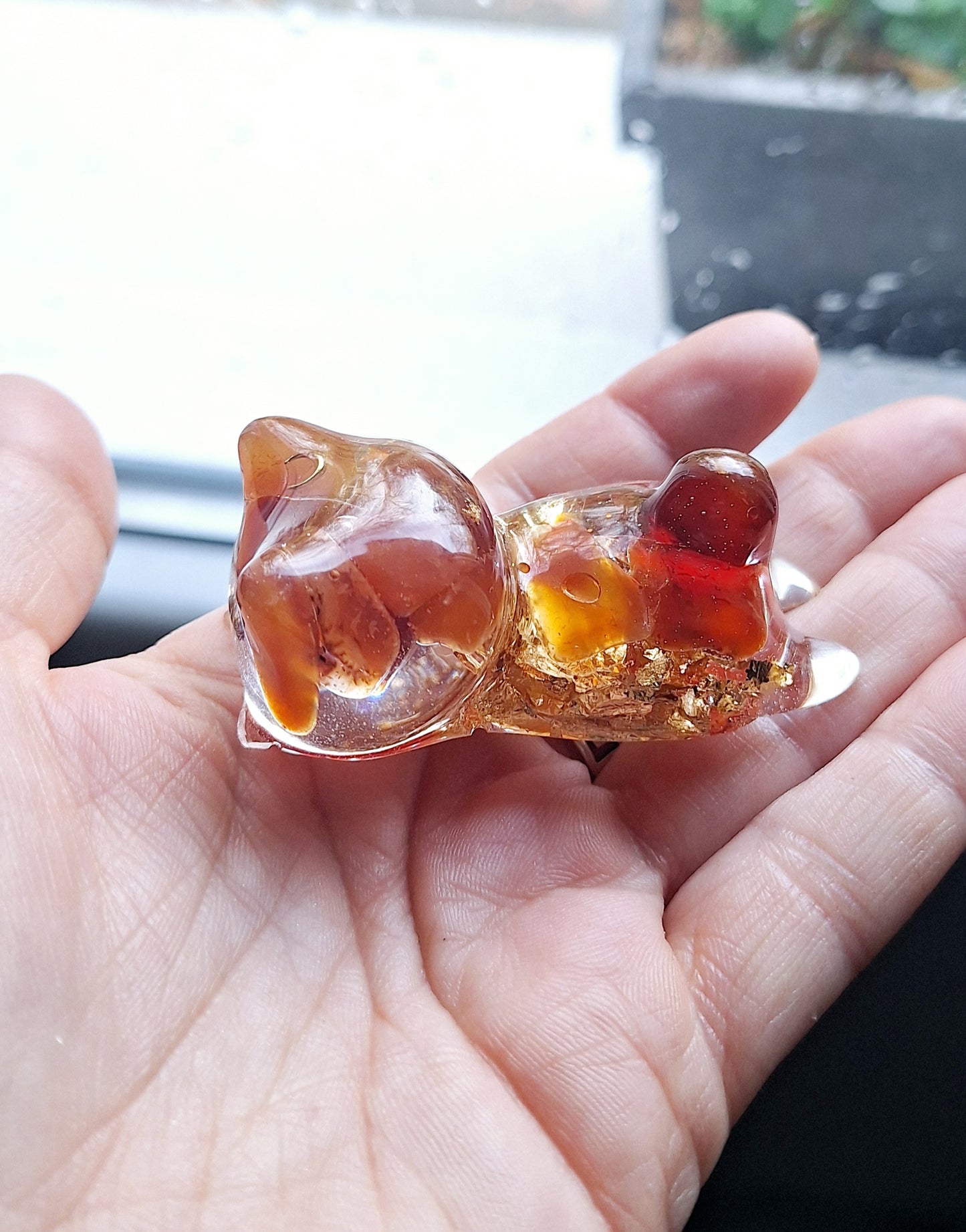 Chat orgonite Agate jaune ou rouge - Aluminium ou or