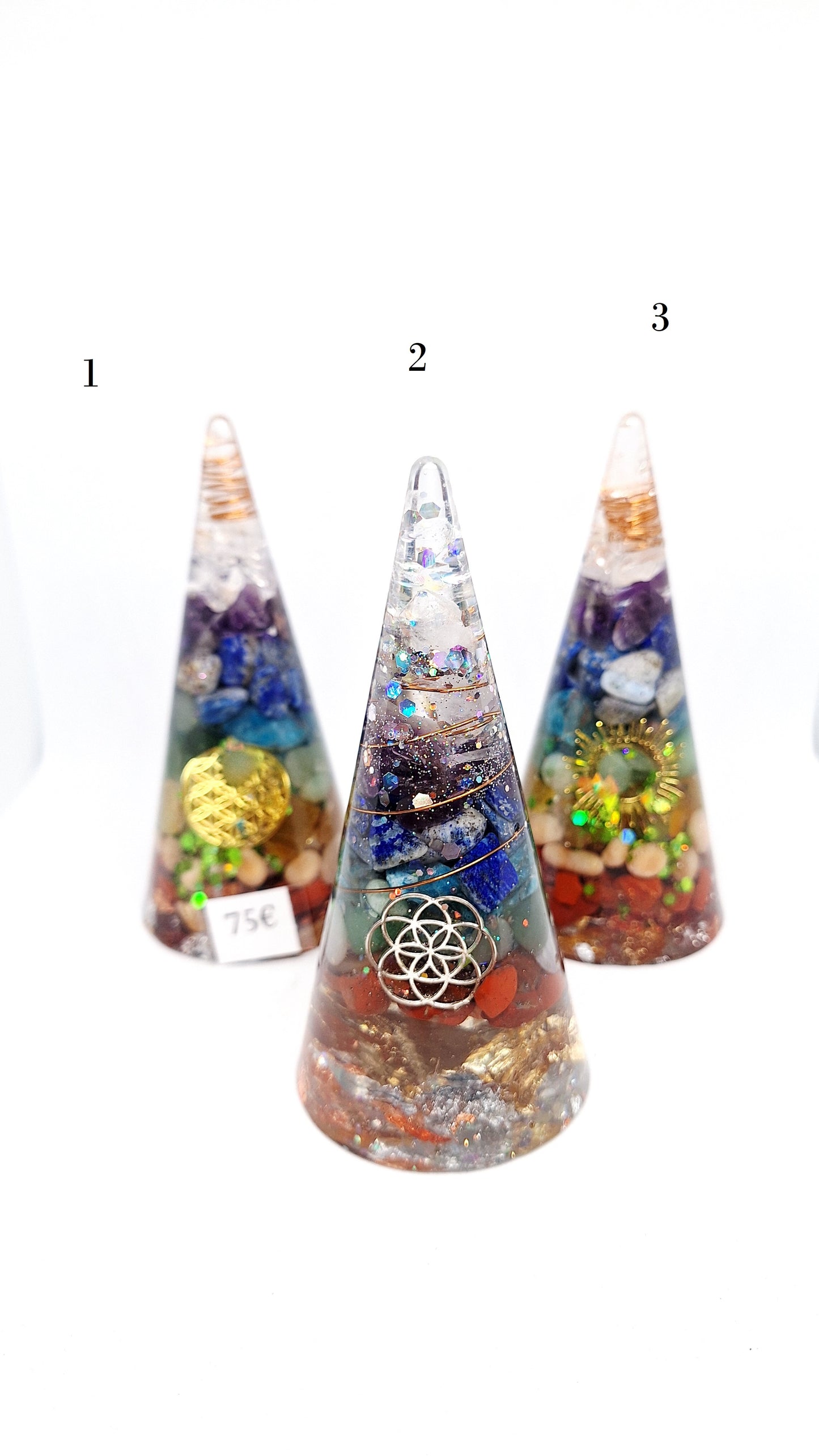 Orgonite de rééquilibrage global et d'harmonisation- Cône géométrie sacrée et intention d'élévation