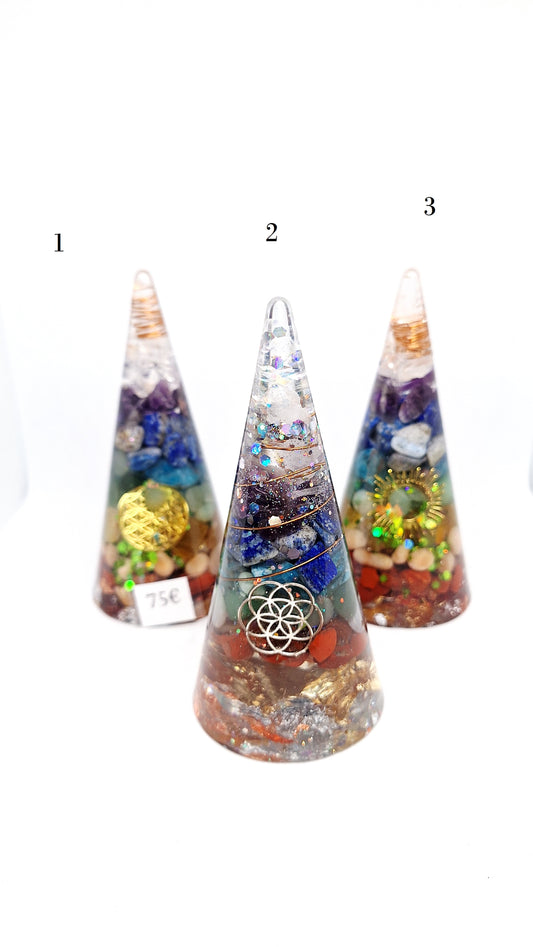 Orgonite de rééquilibrage global et d'harmonisation- Cône géométrie sacrée et intention d'élévation