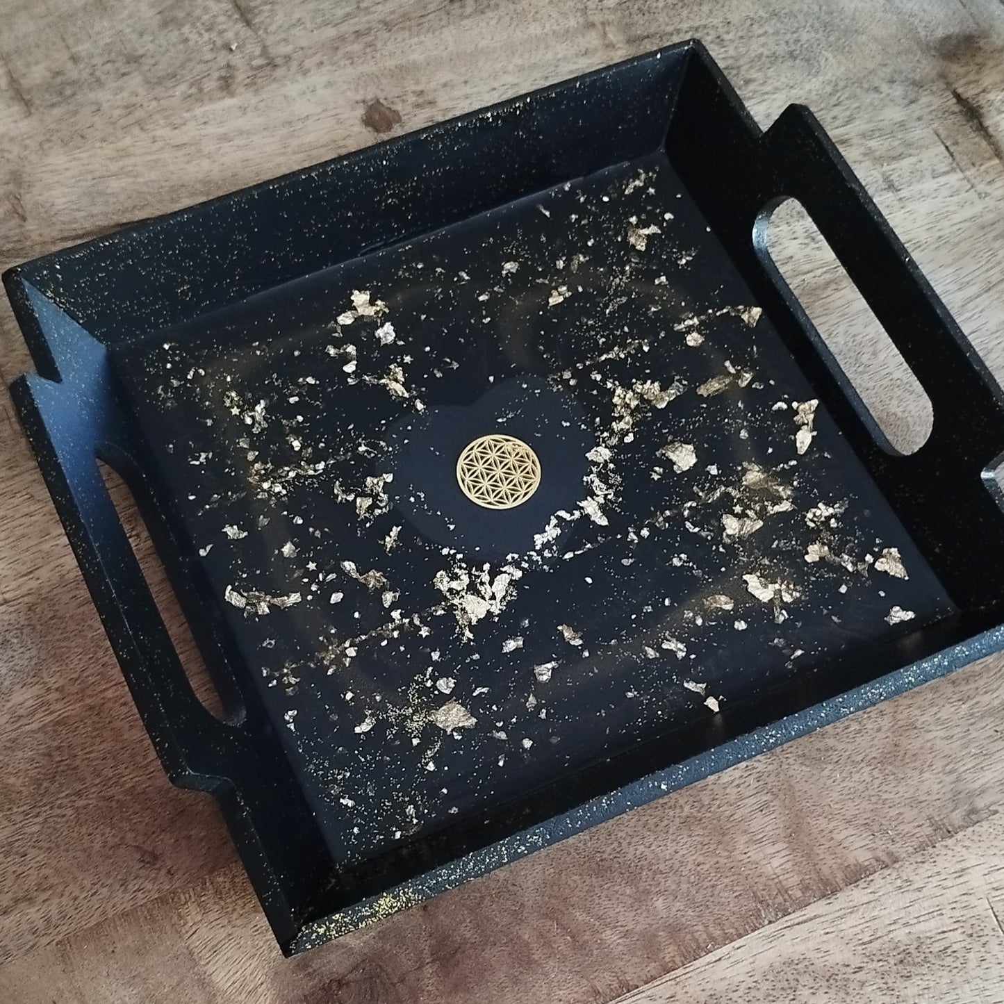 Plateau carré bois et résine