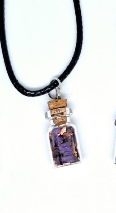 Collier fiole à souhaits  cylindriques - végétaux
