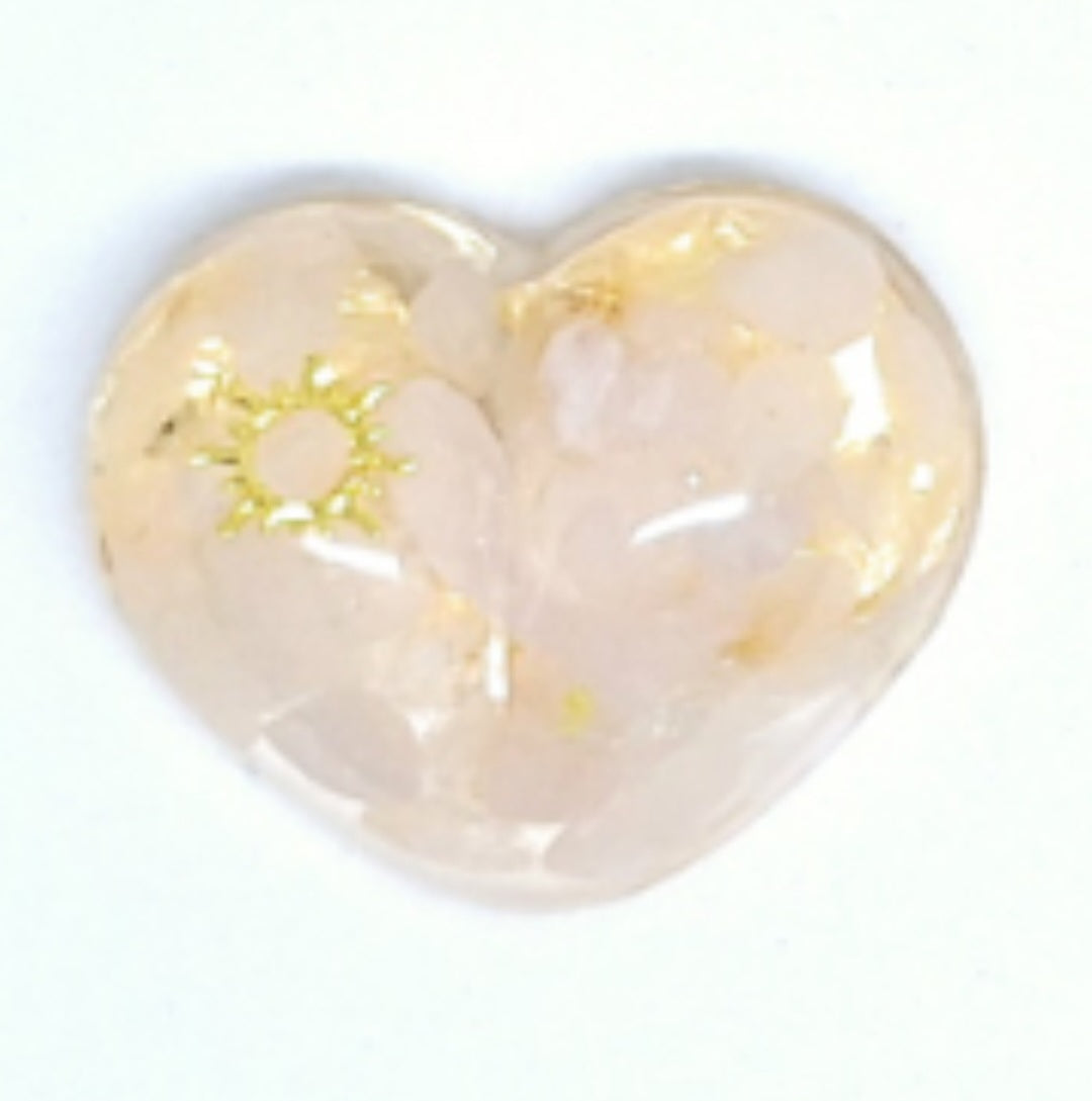 Orgonite Cœur S - Quartz rose, or, soleil, étoile ou lune 🩷