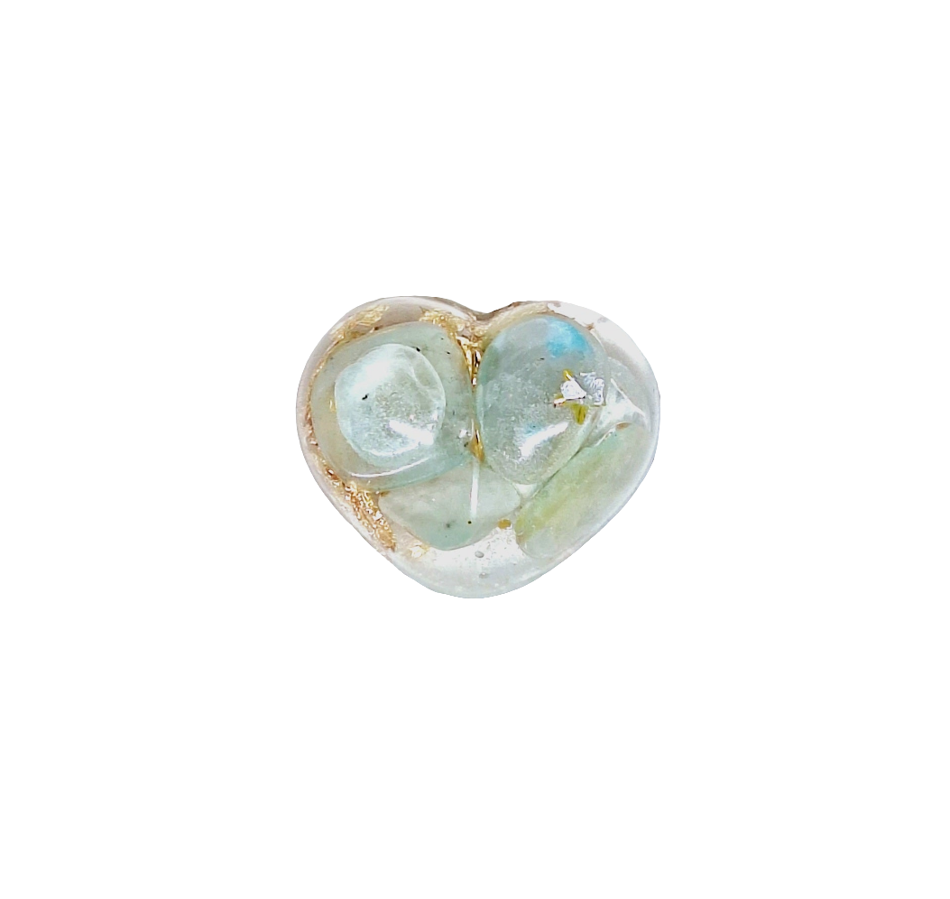 Orgonite Cœur S - Amazonite, or, étoile 🩵