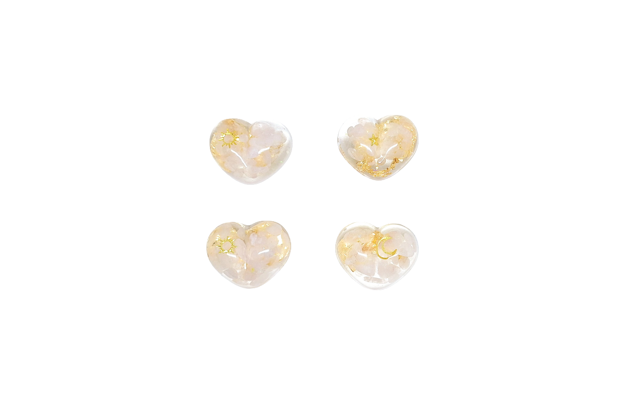 Orgonite Cœur S - Quartz rose, or, soleil, étoile ou lune 🩷