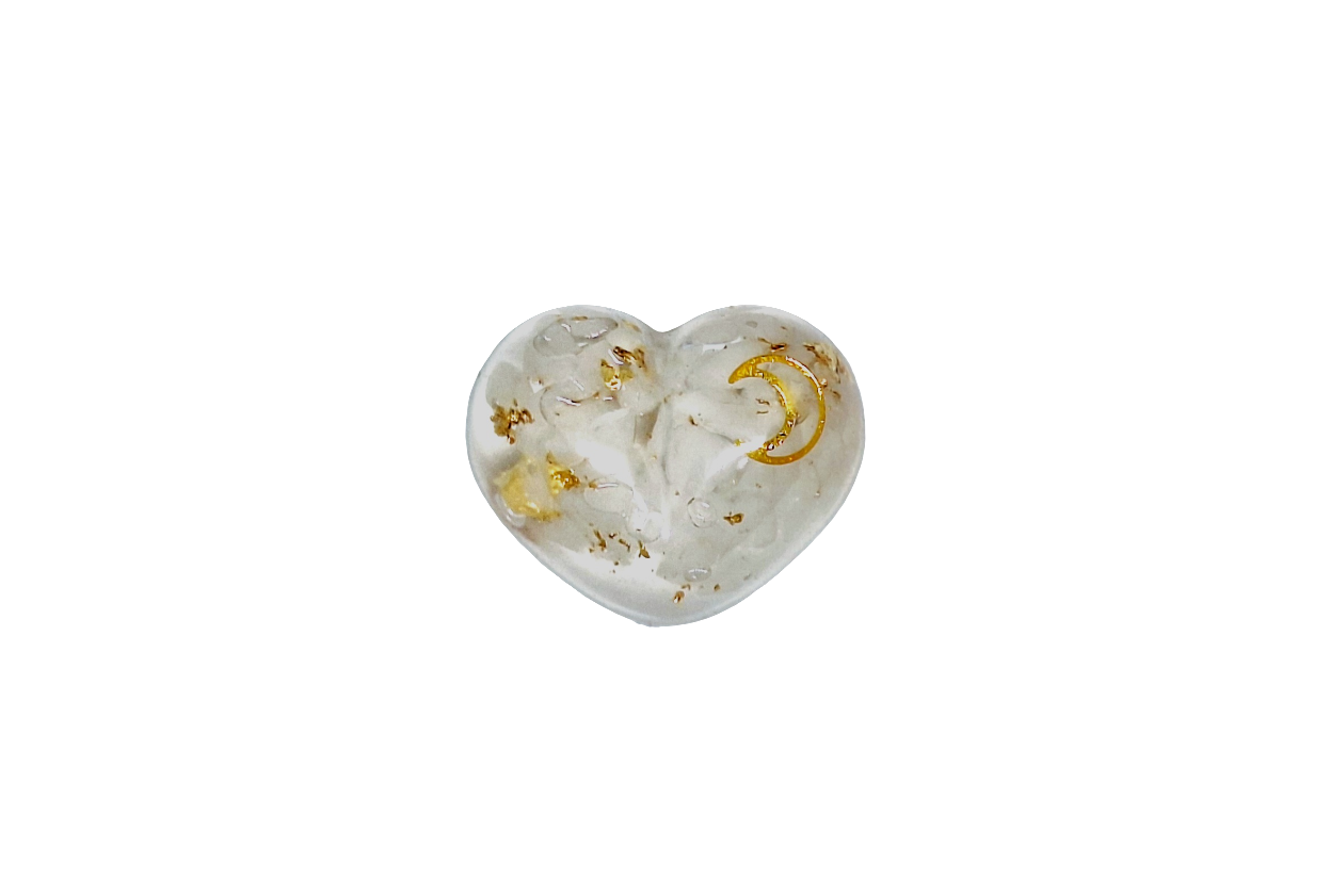 Orgonite Cœur S - Quartz opaque, or, lune 🤍