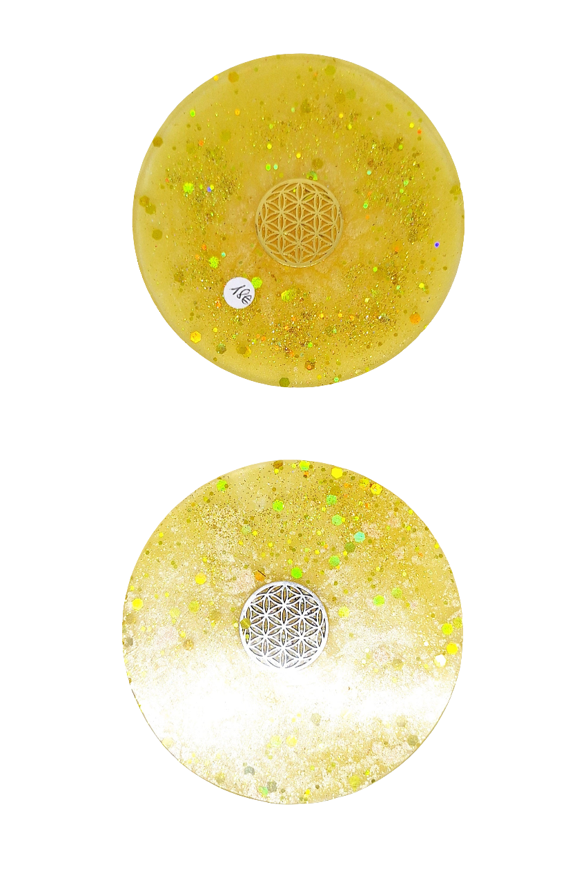 Plaque de rechargement ronde - Fleur de vie - Jaune doré ou argenté