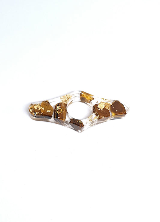 Bague de lecture orgonite - Œil de tigre, soleil, or