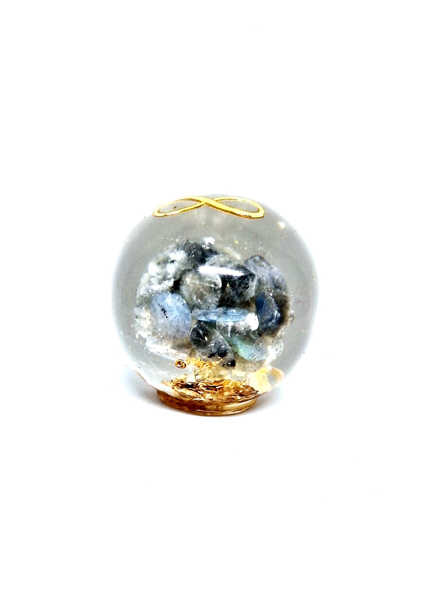 Orgonite Sphère M - Pierre de lune, infini, or