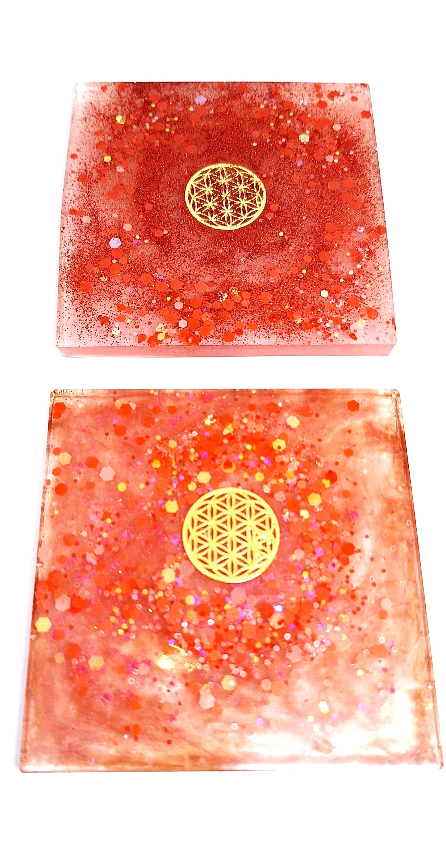 Plaque de rechargement carrée - Fleur de vie - Rouge doré