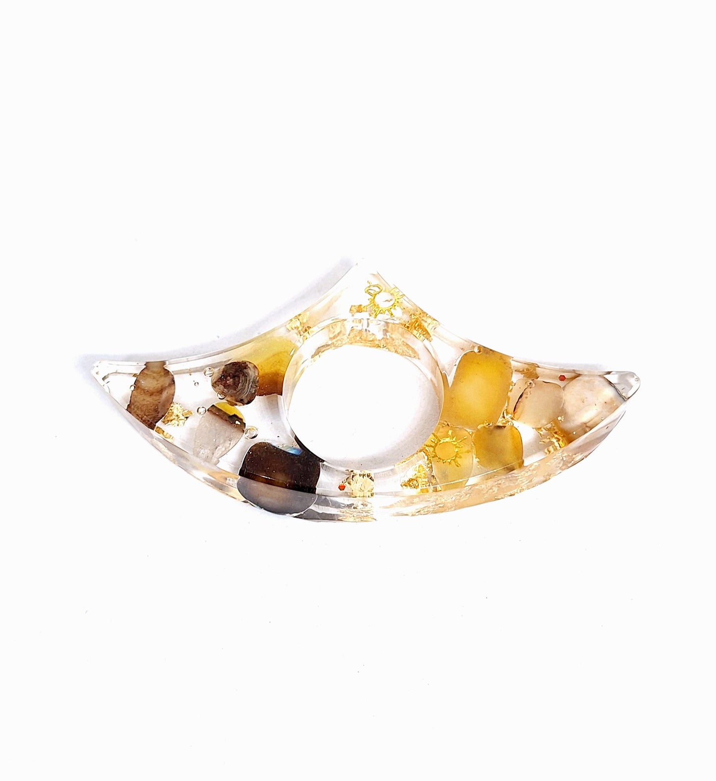 Bague de lecture orgonite Cœur - Agate jaune, soleil ou lune, or