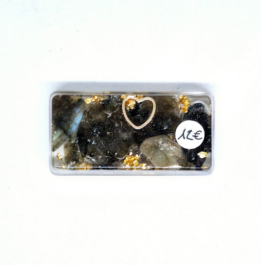 Orgonite lingot - Labradorite, cœur, acier doré