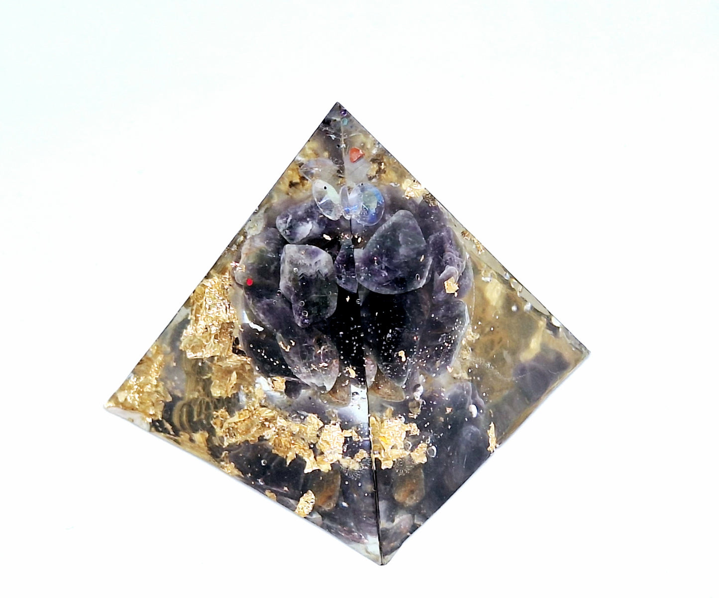 Orgonite pyramide L - Améthyste, or, Métatron 💜