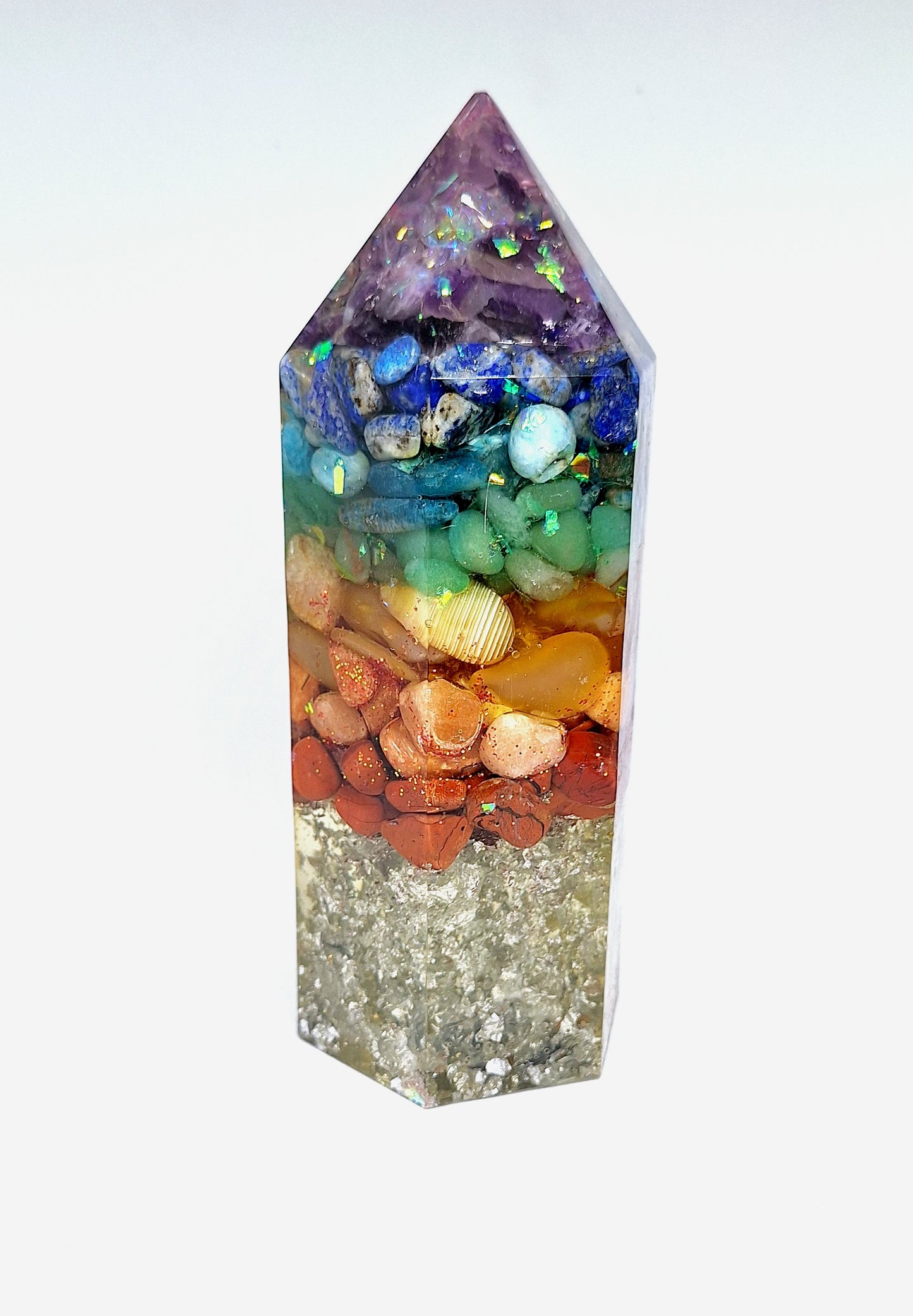 Orgonite de rééquilibrage global et d'harmonisation des chakras - Obélisque XL, lune, aluminium