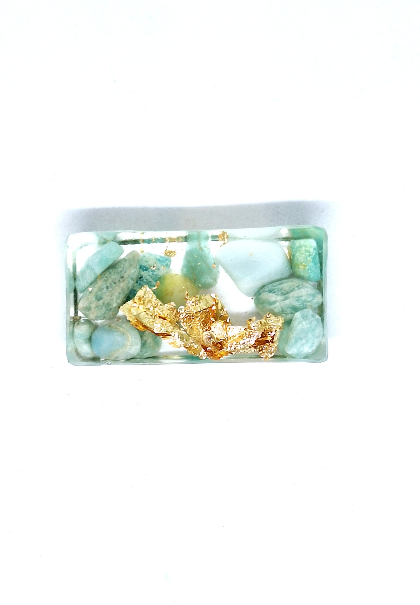 Orgonite lingot - Amazonite, soleil, lune, infini ou étoile, or