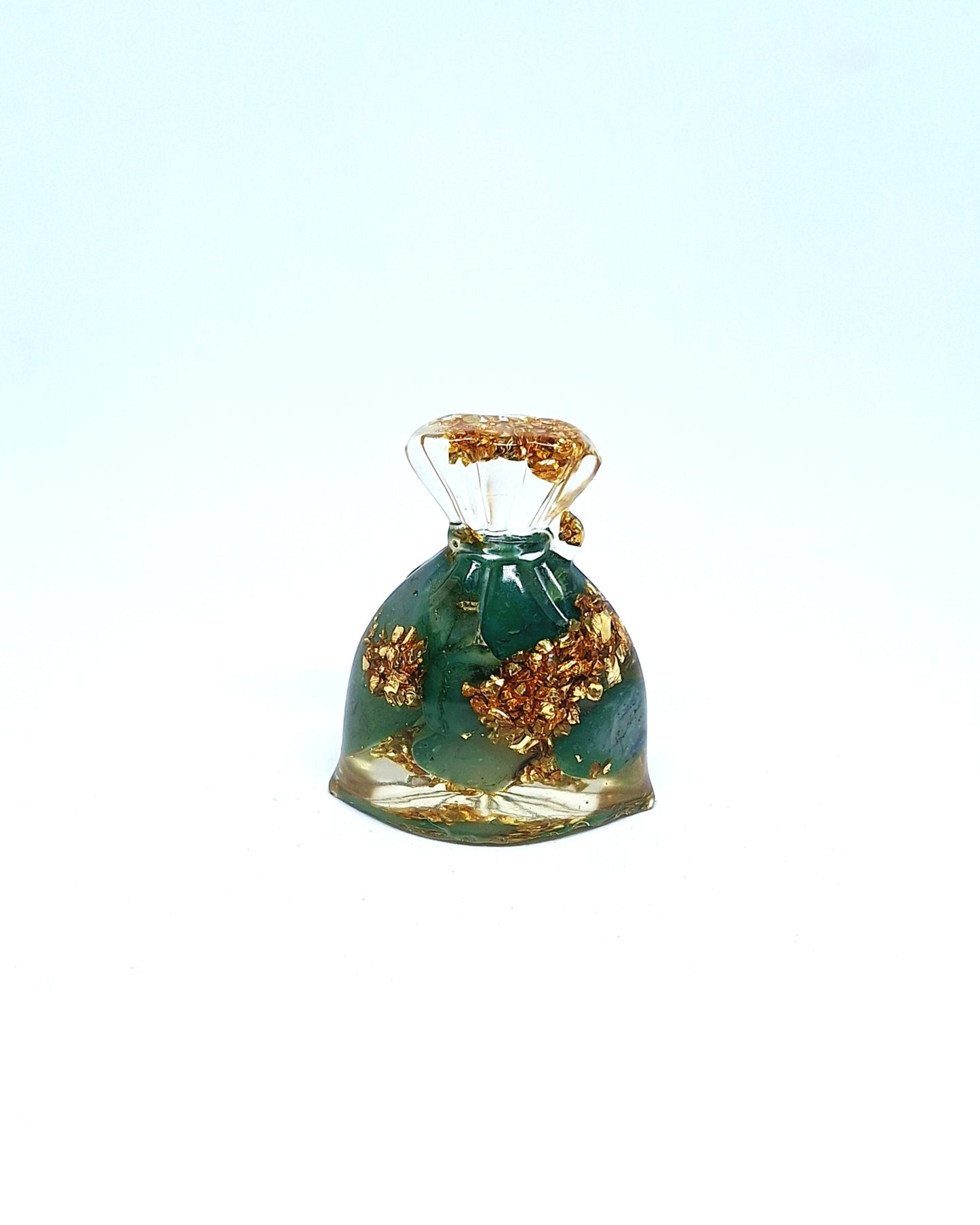 Orgonite Sachet - Agate verte, fleur de vie, aluminium doré