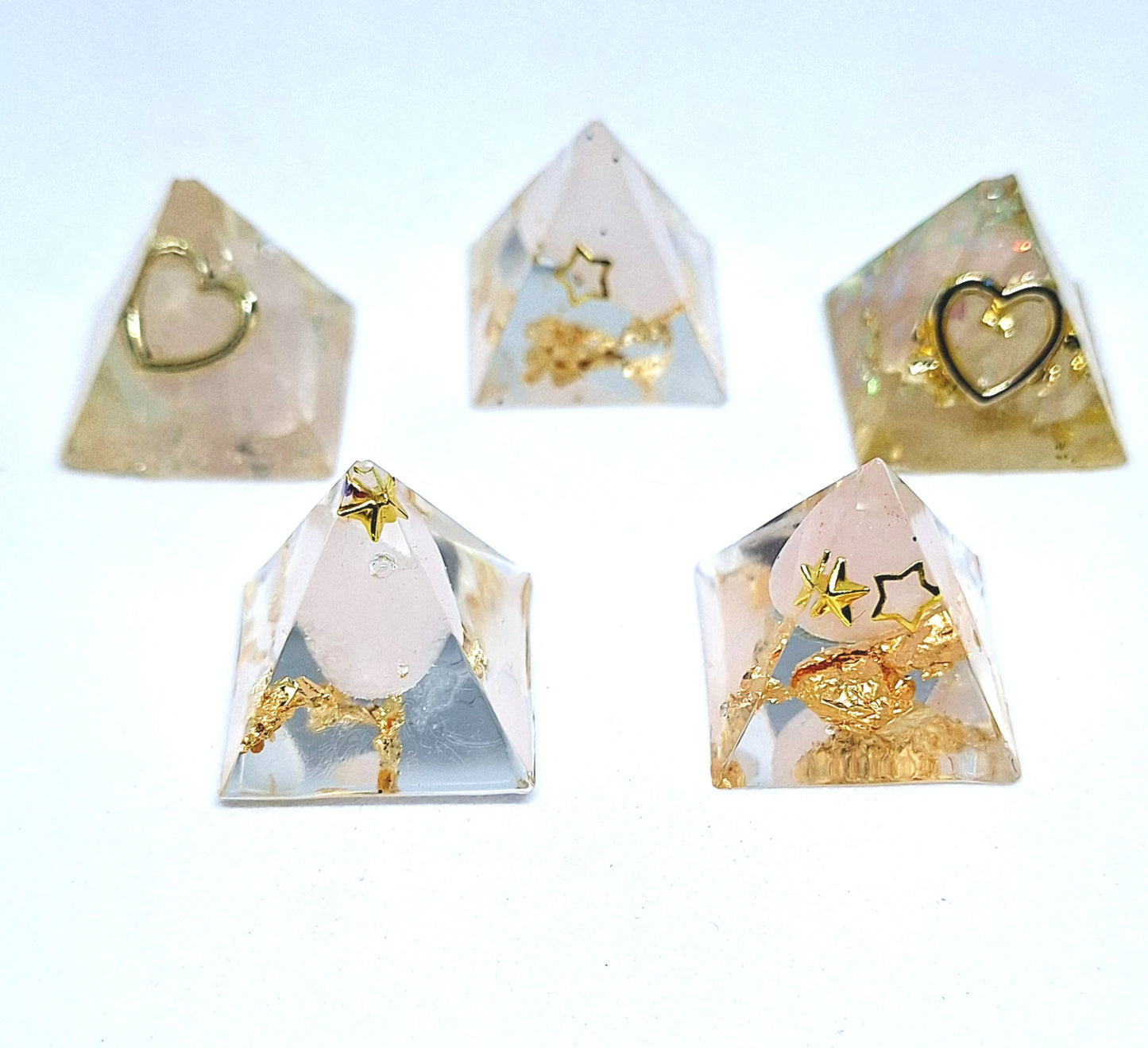 Orgonite pyramide XXS - Quartz rose, or 🩷