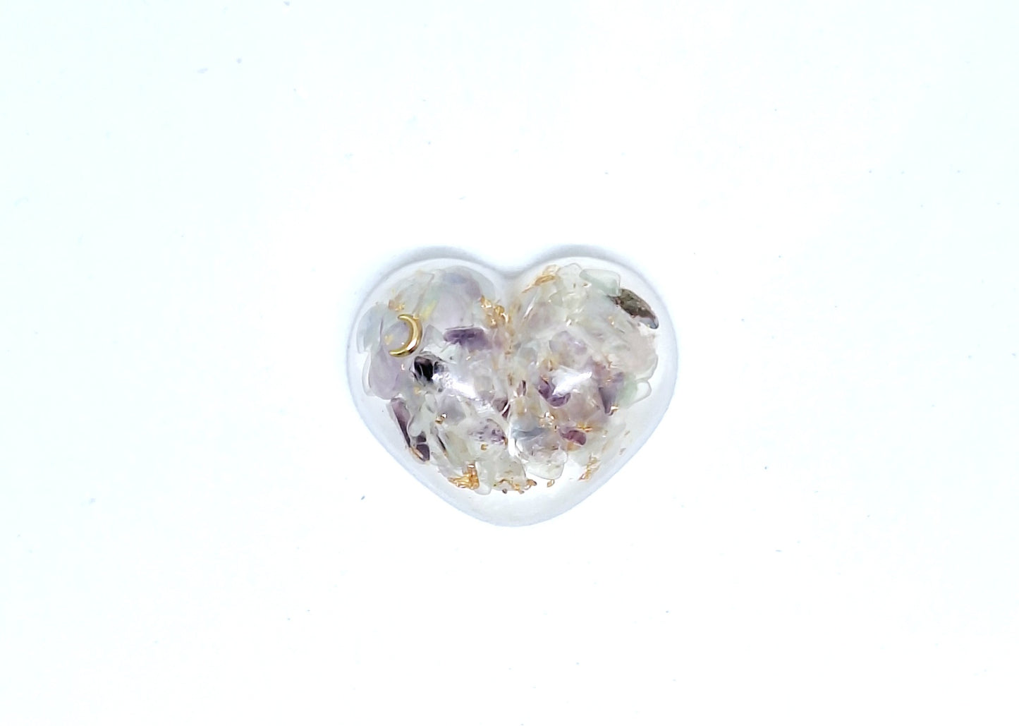 Orgonite Cœur S - Fluorite, or, lune ou soleil 💜💚