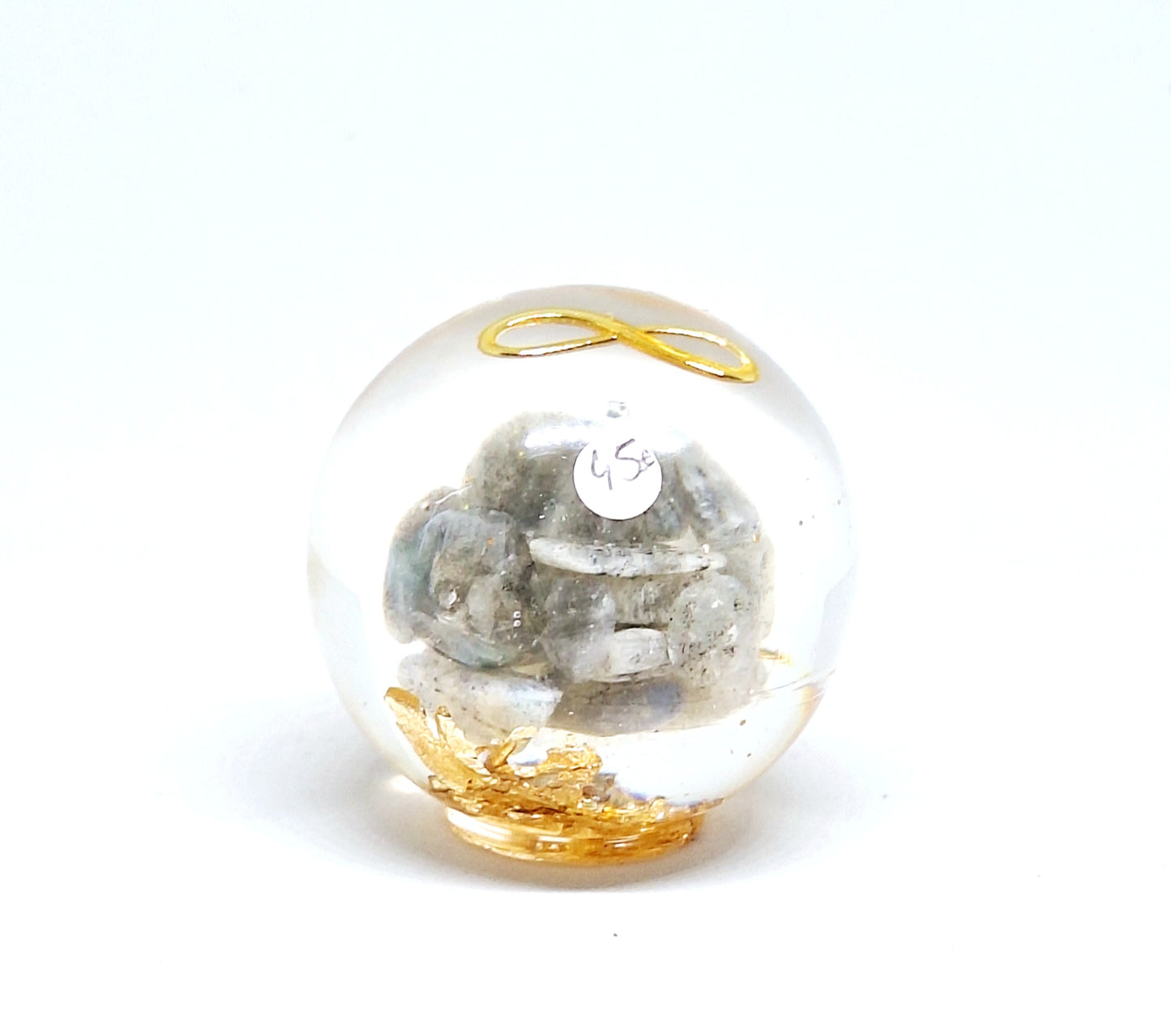 Orgonite Sphère M - Pierre de lune, infini, or