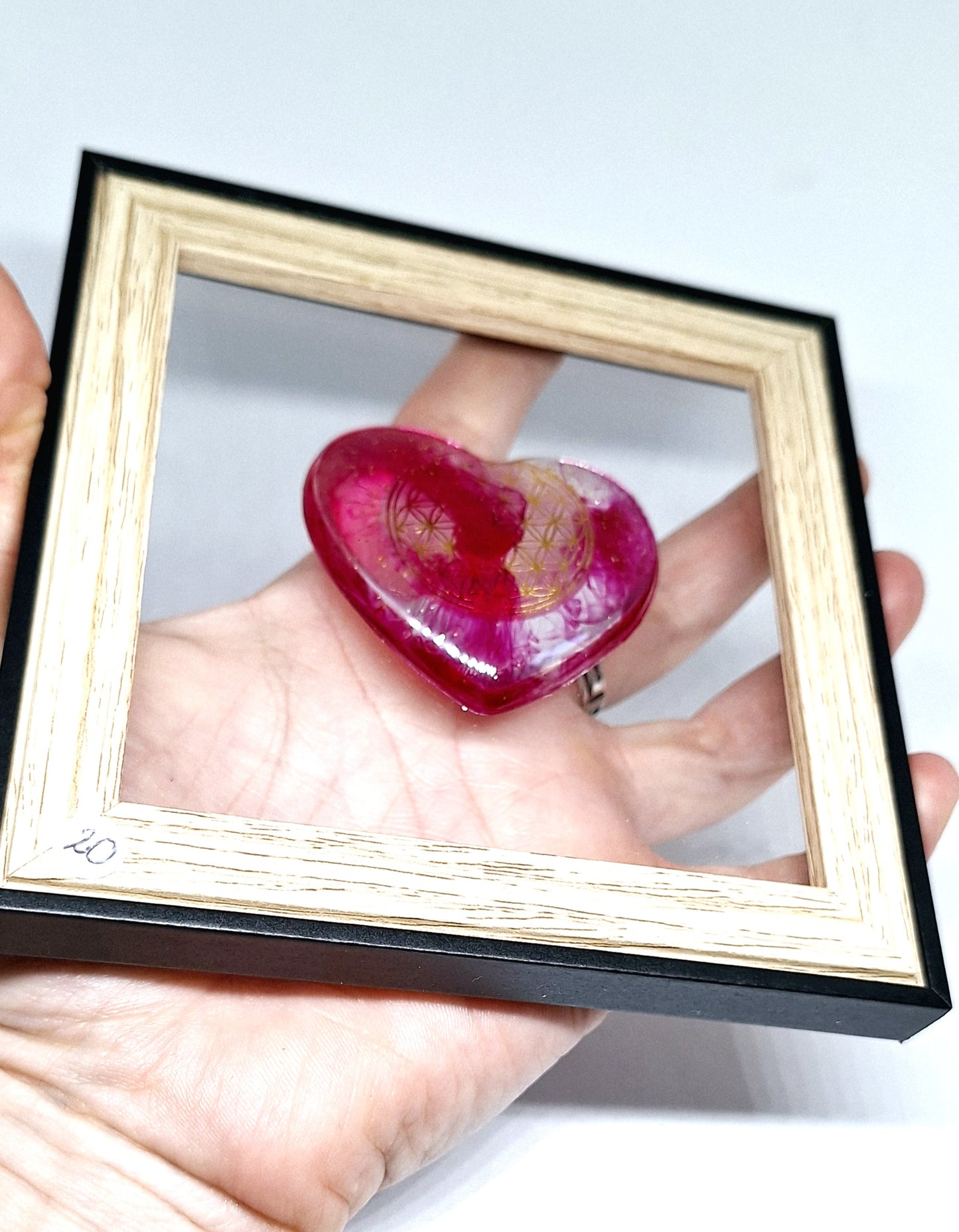 Cadre Cœur rose, fleur de vie