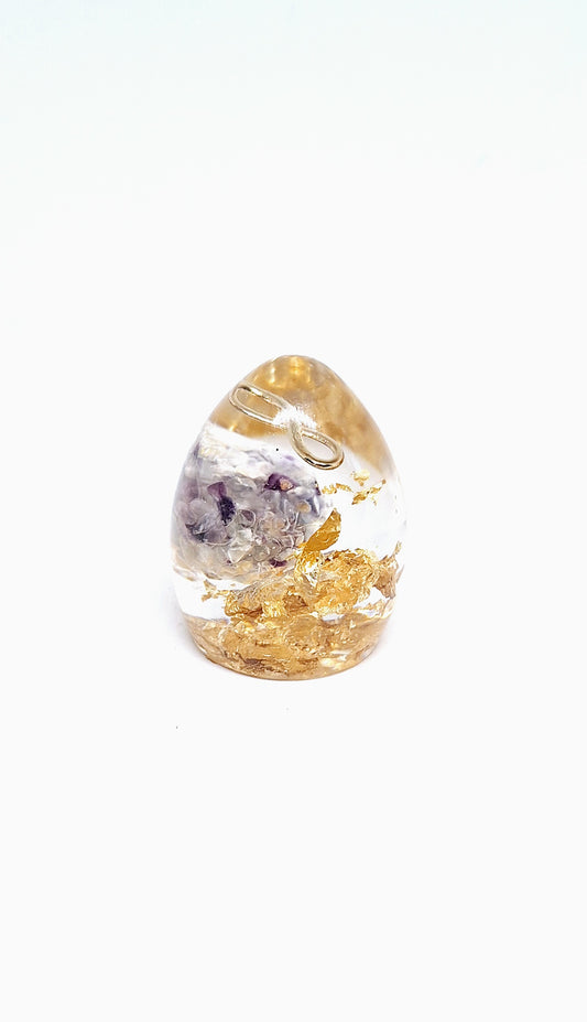 Orgonite Œuf L - Fluorite, infini, or