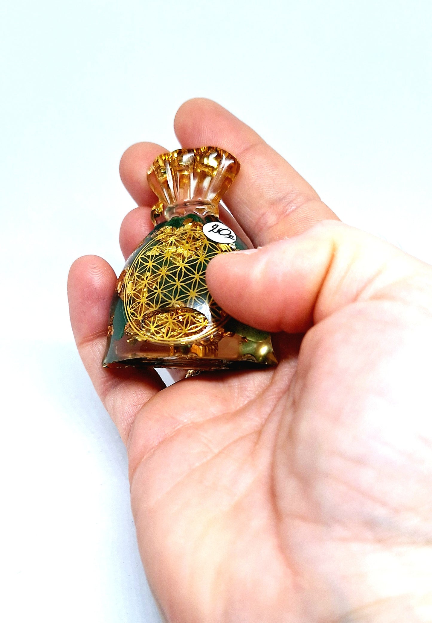 Orgonite Sachet - Agate verte, fleur de vie, aluminium doré