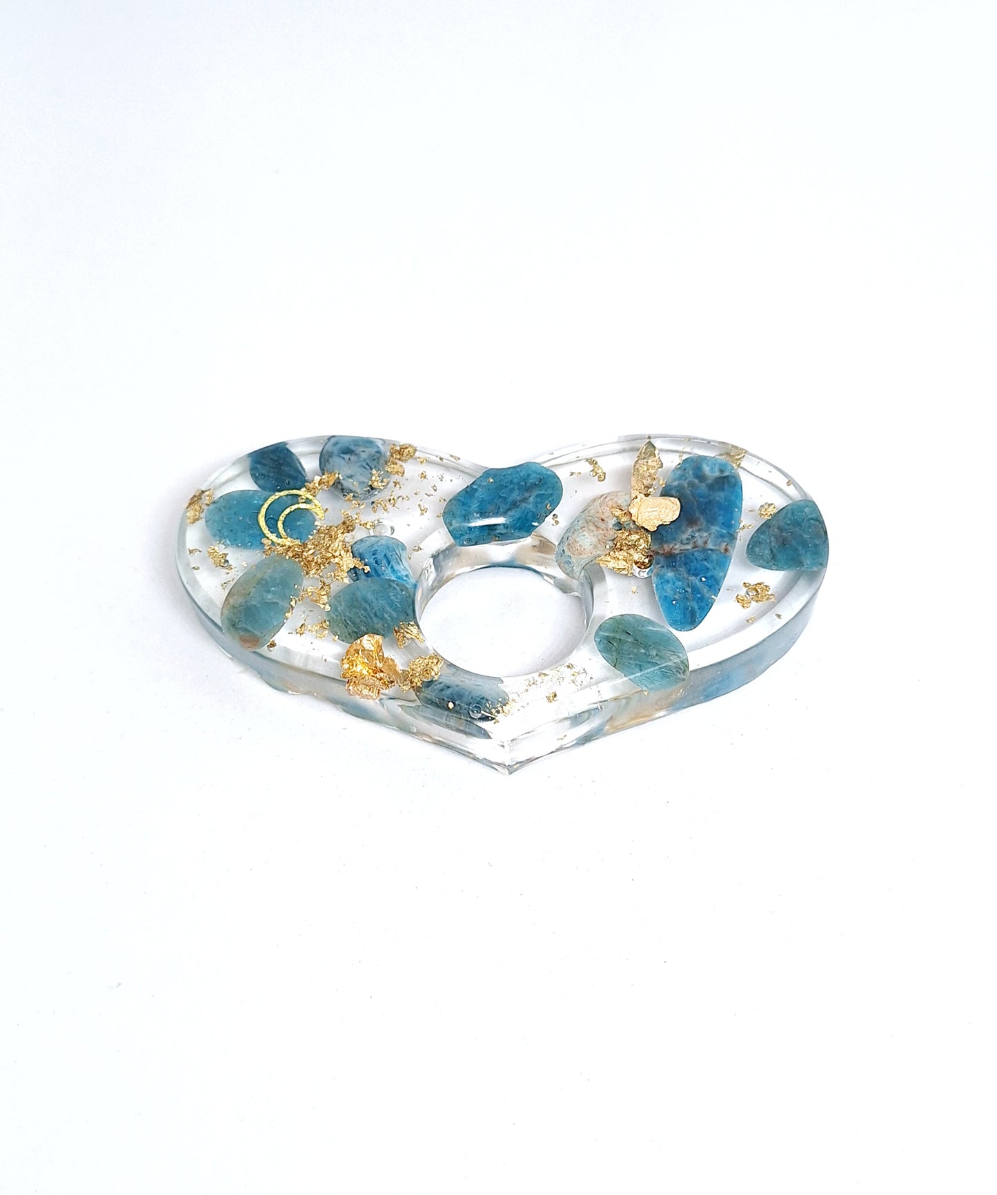 Bague de lecture orgonite Cœur - Apatite, soleil ou lune, or