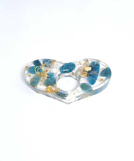 Bague de lecture orgonite Cœur - Apatite, soleil ou lune, or
